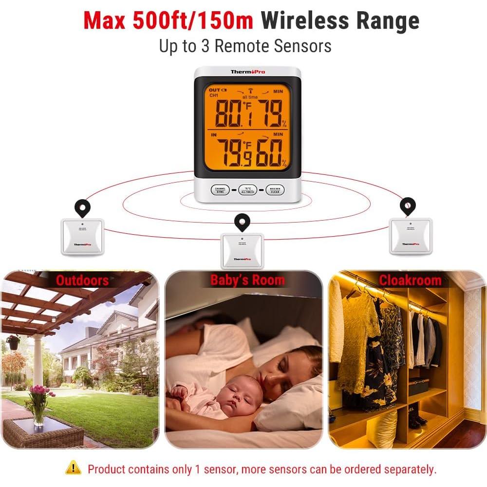 Termómetro Inalámbrico ThermoPro TP62B con Pantalla LCD 8.13 cm