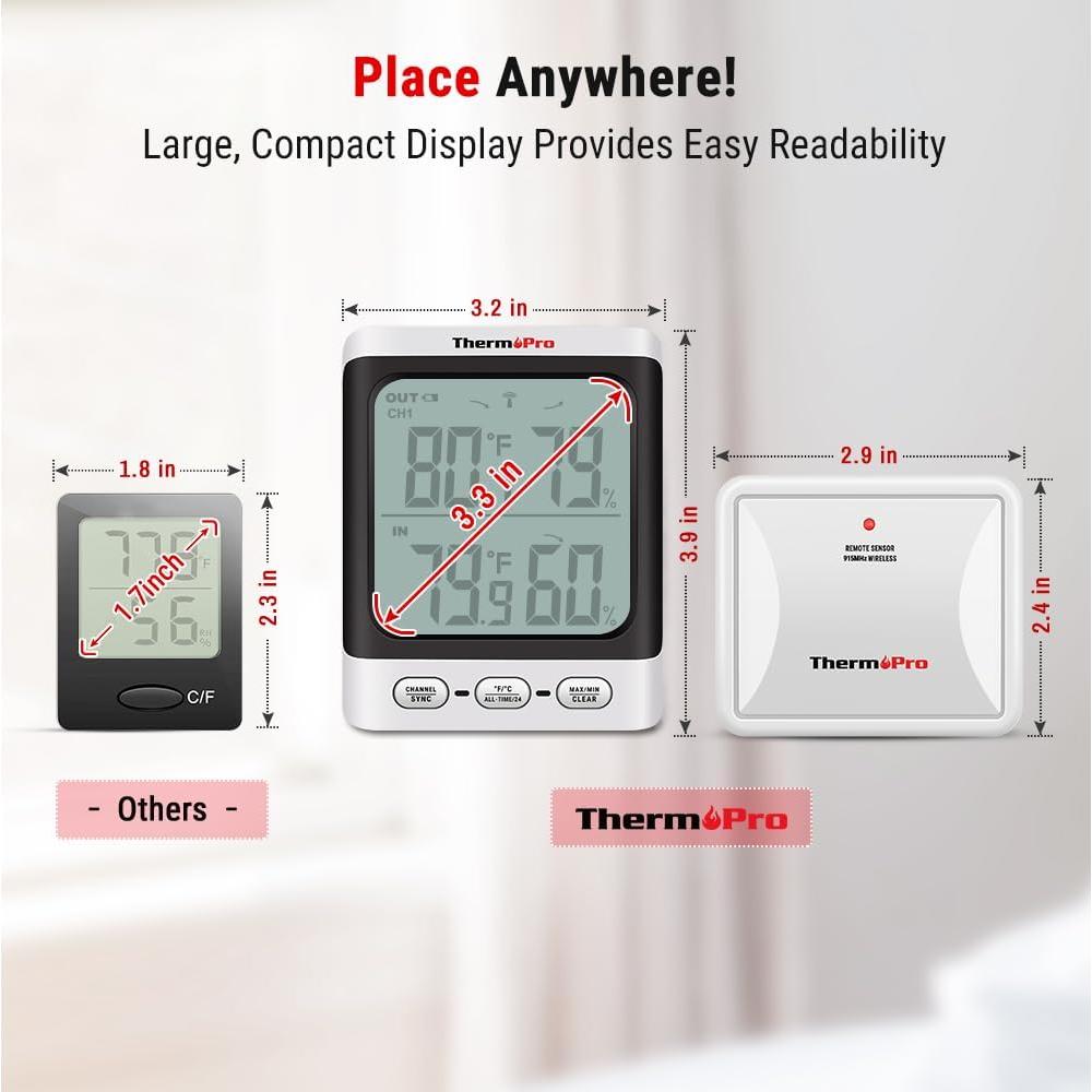 Termómetro Inalámbrico ThermoPro TP62B con Pantalla LCD 8.13 cm
