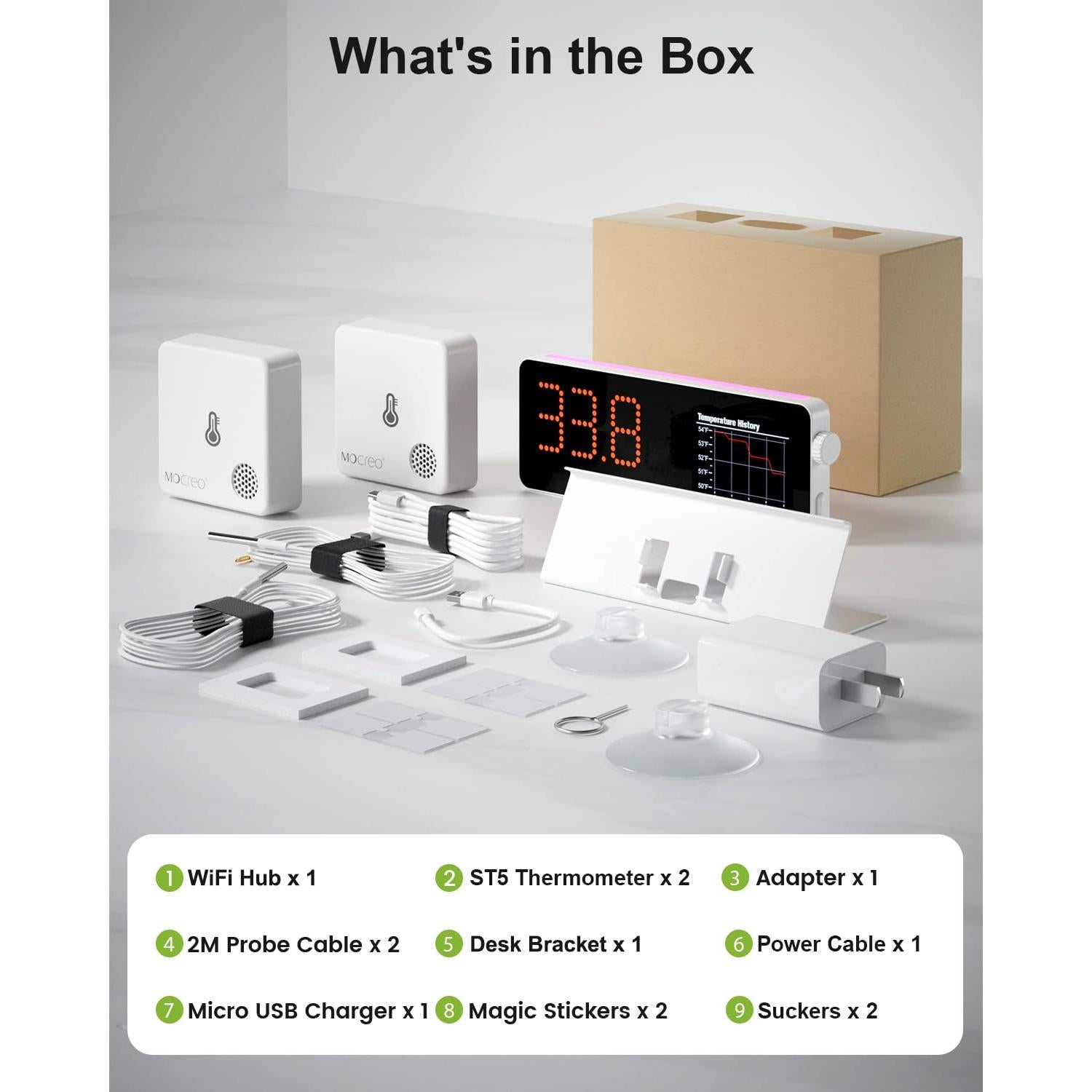 Termómetro WiFi MOCREO H5 con 2 Sensores y Alarma