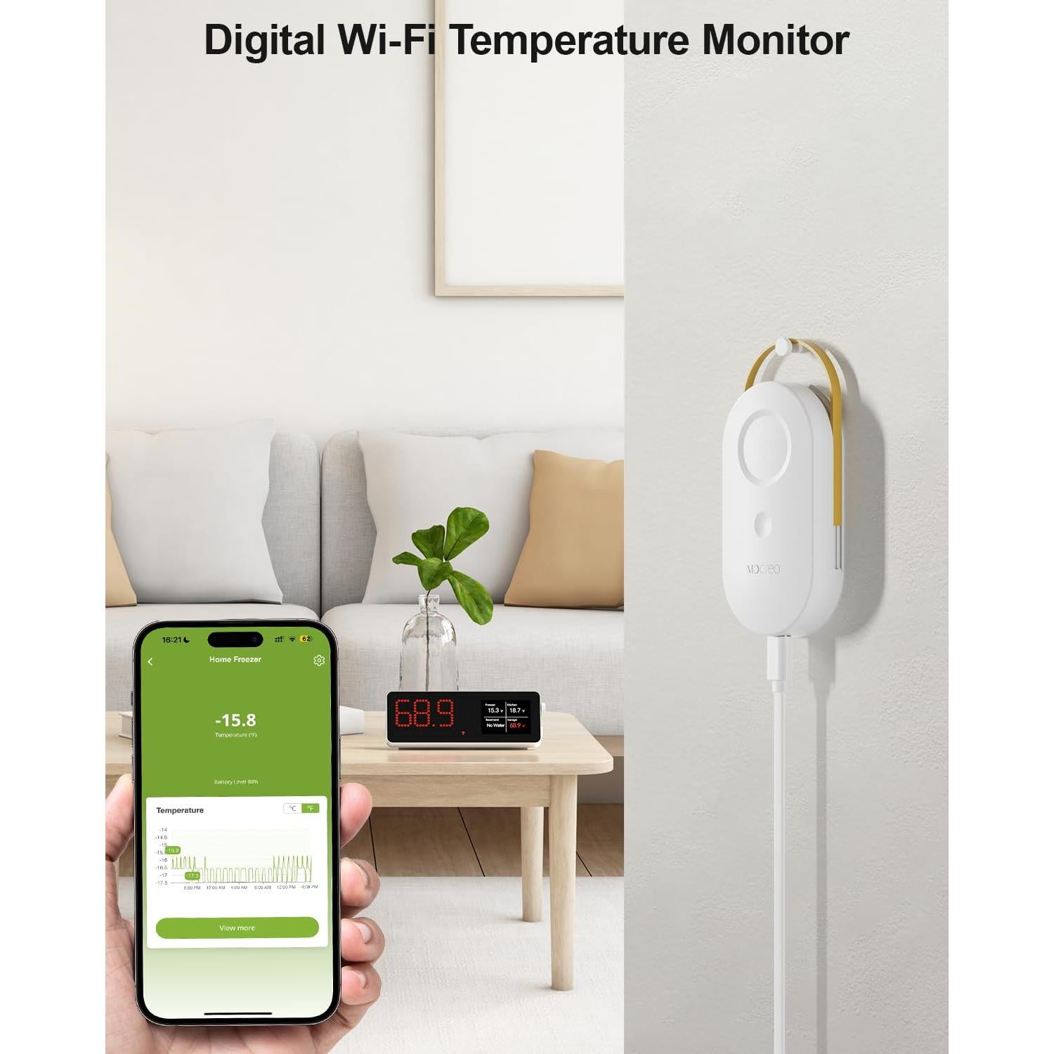 Termómetro Digital WiFi MOCREO H5 con 2 Sensores y Alarma