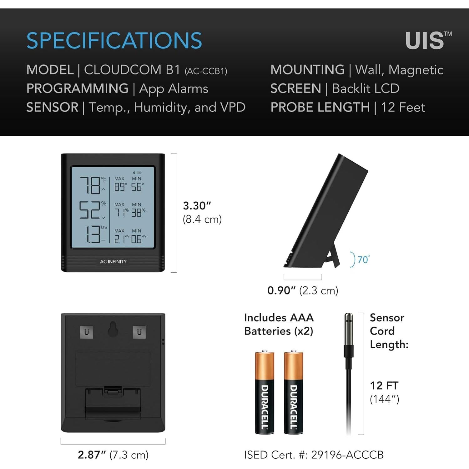 Higrómetro Inteligente AC Infinity CLOUDCOM B1 Bluetooth
