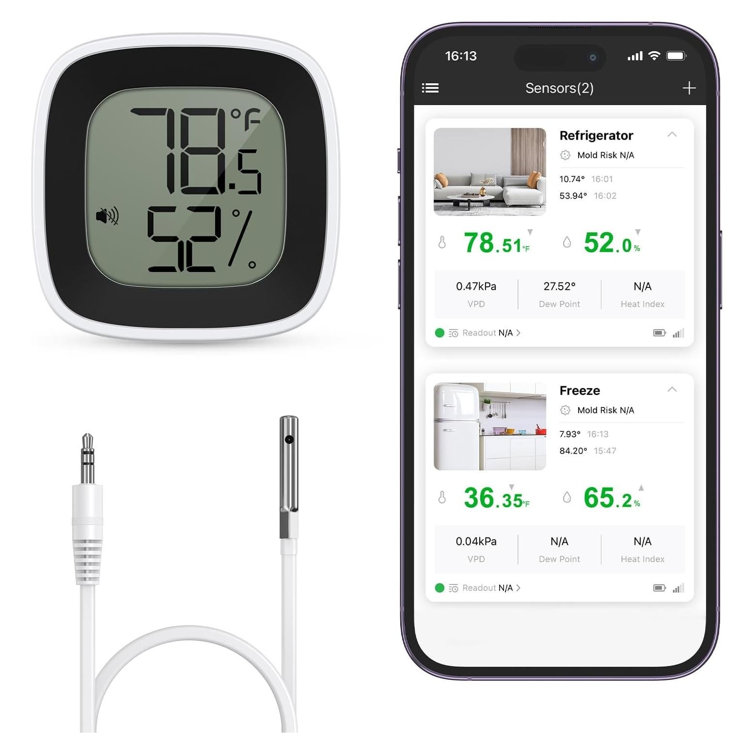 Termómetro de Refrigerador Bluetooth ORIA, Alarma y Sensor