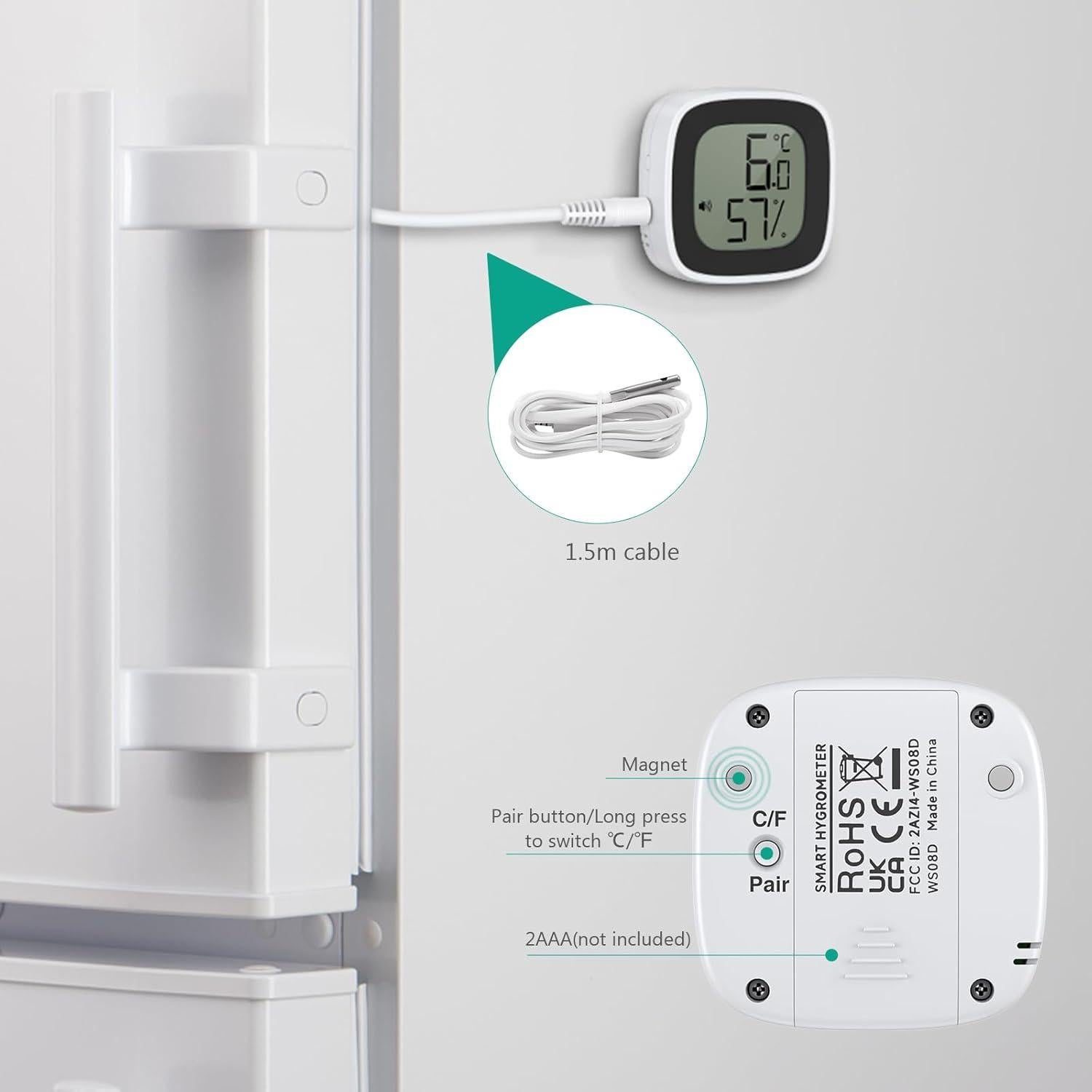 Termómetro de Refrigerador Bluetooth ORIA, Alarma y Sensor
