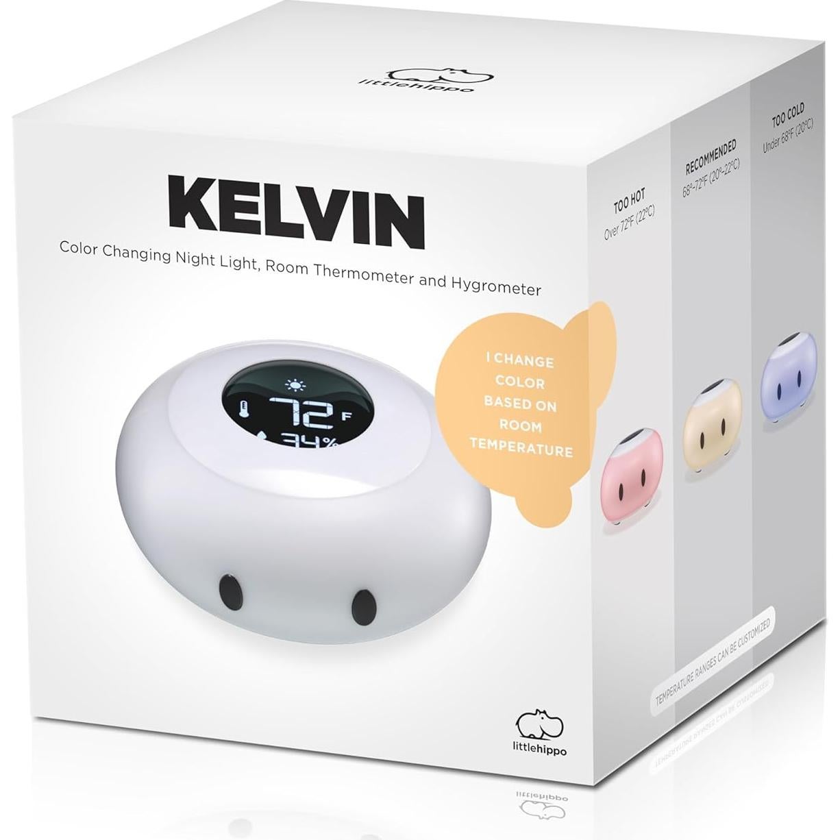 Luz Nocturna Kelvin LittleHippo con Termómetro y Higrómetro