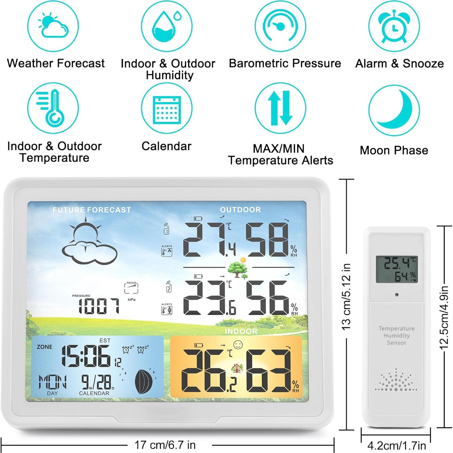 Estación Meteorológica Inalámbrica HaureiGi 10 en 1 con 2 Sensores