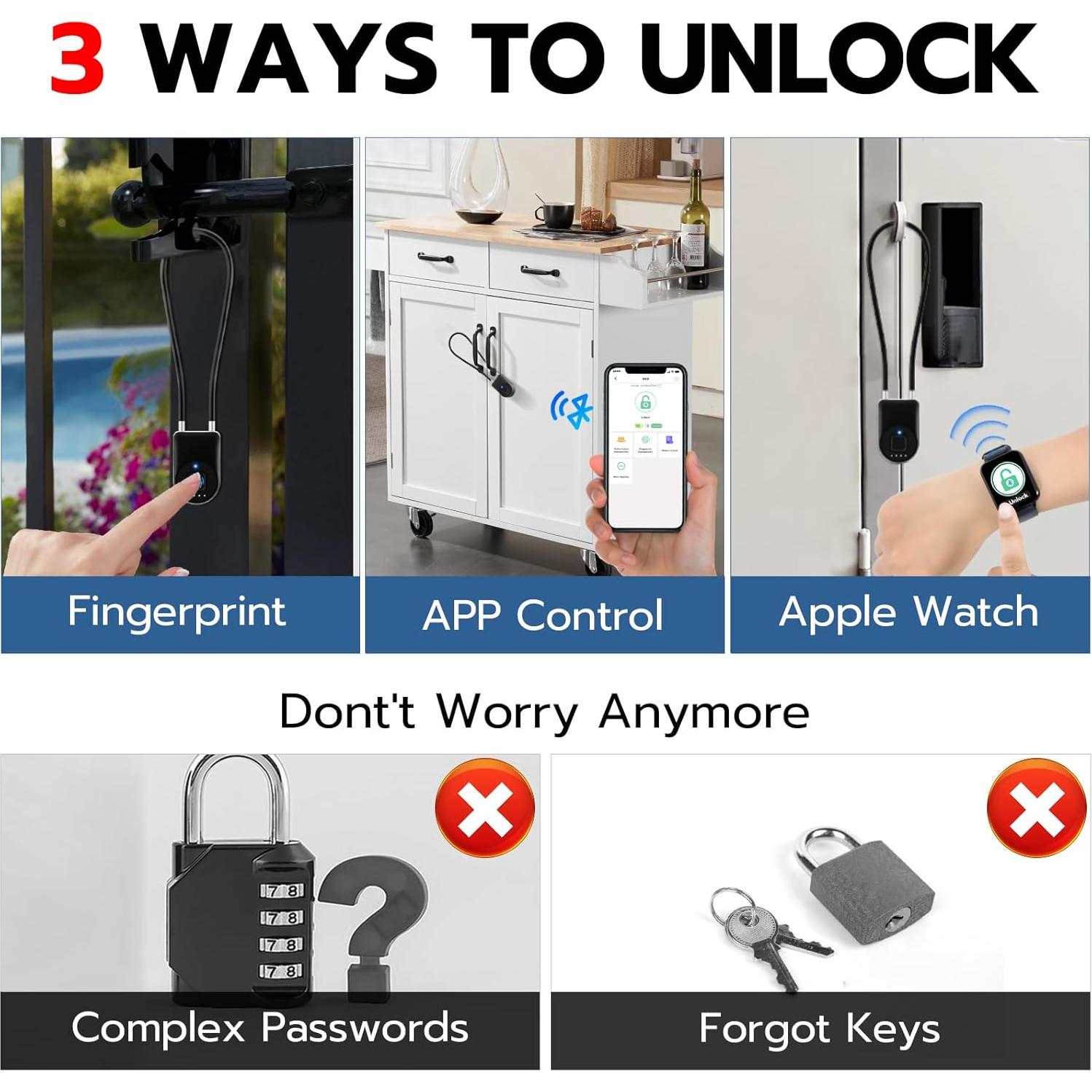 Candado de Cable Biométrico Eseesmart 15.24 cm Negro