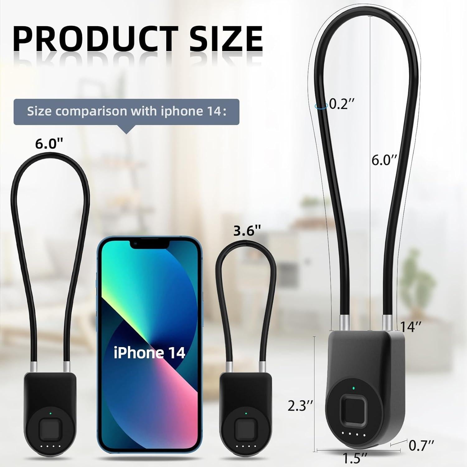 Candado de Cable Biométrico Eseesmart 15.24 cm Negro