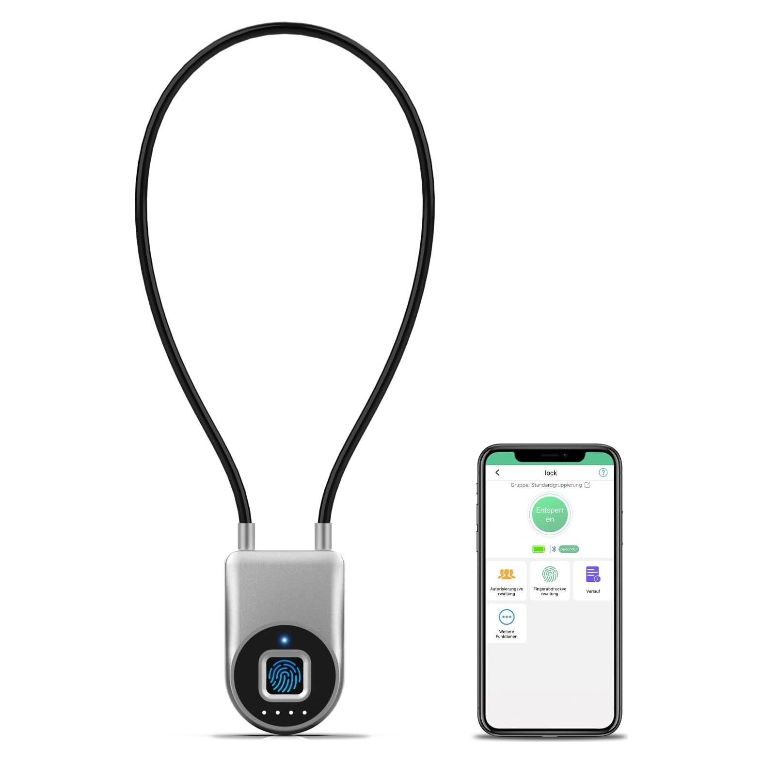 Candado Biometrico Dhiedas con Cable de 15,24 cm Plata