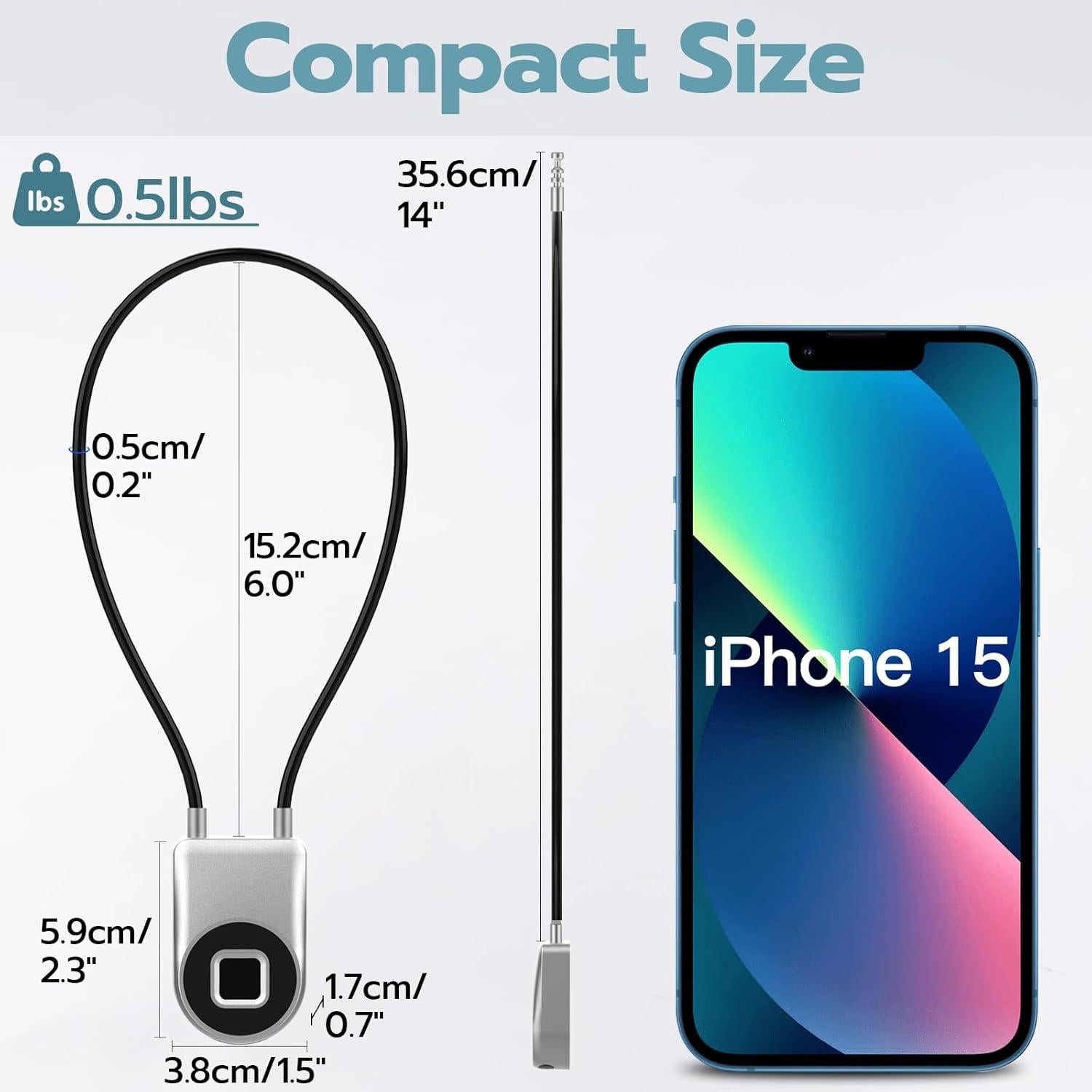 Candado Biometrico Dhiedas con Cable de 15,24 cm Plata