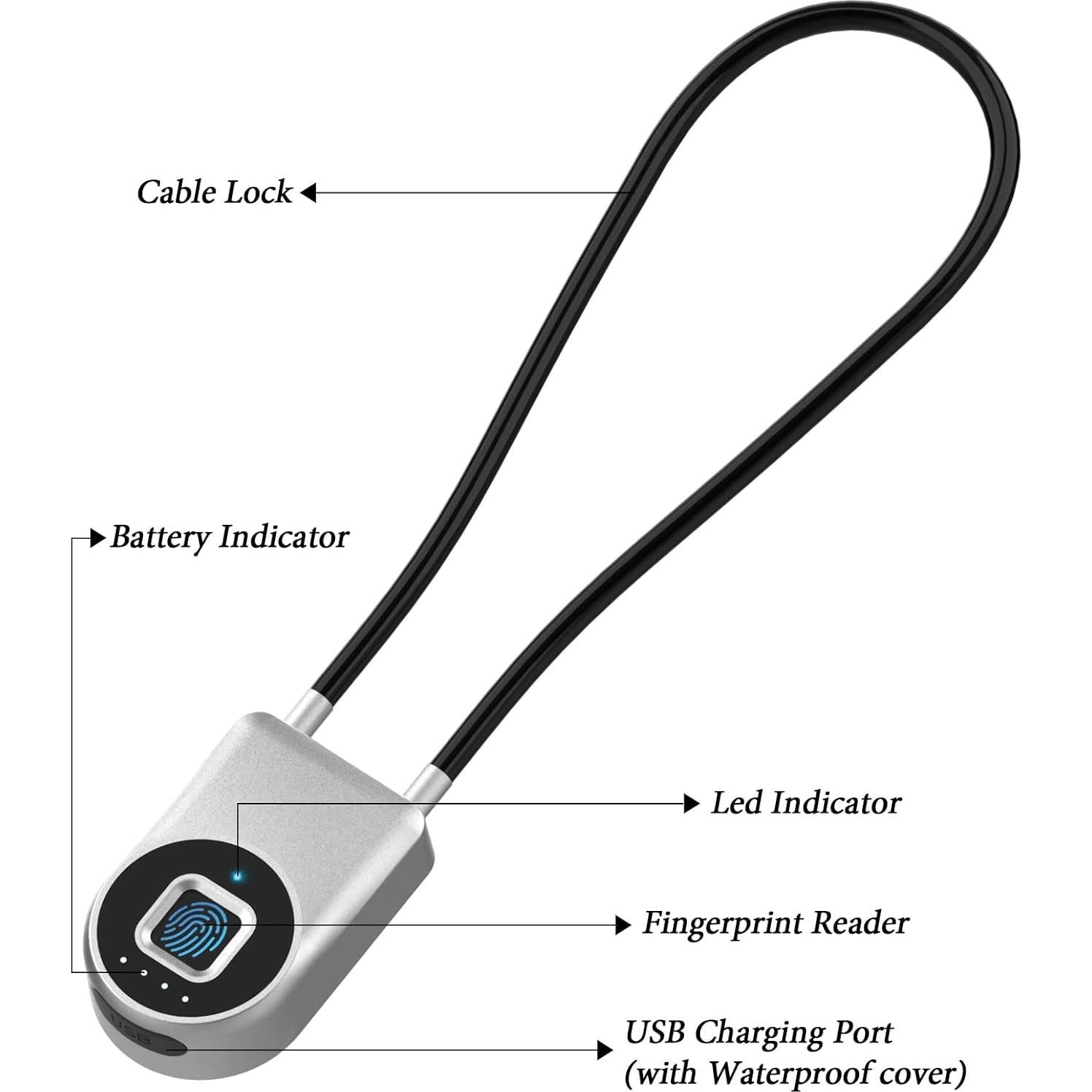 Candado Biometrico Dhiedas con Cable de 15,24 cm Plata