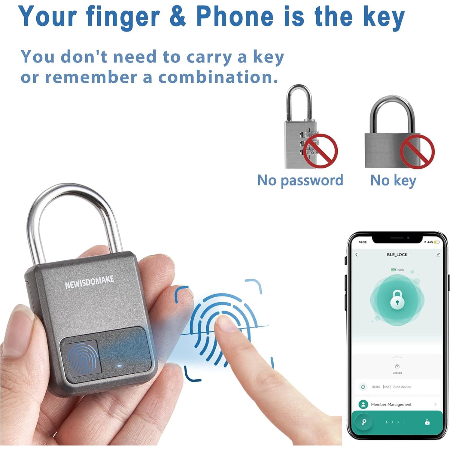 Candado Biométrico Newisdomake NM-8900PG Gris Recargable