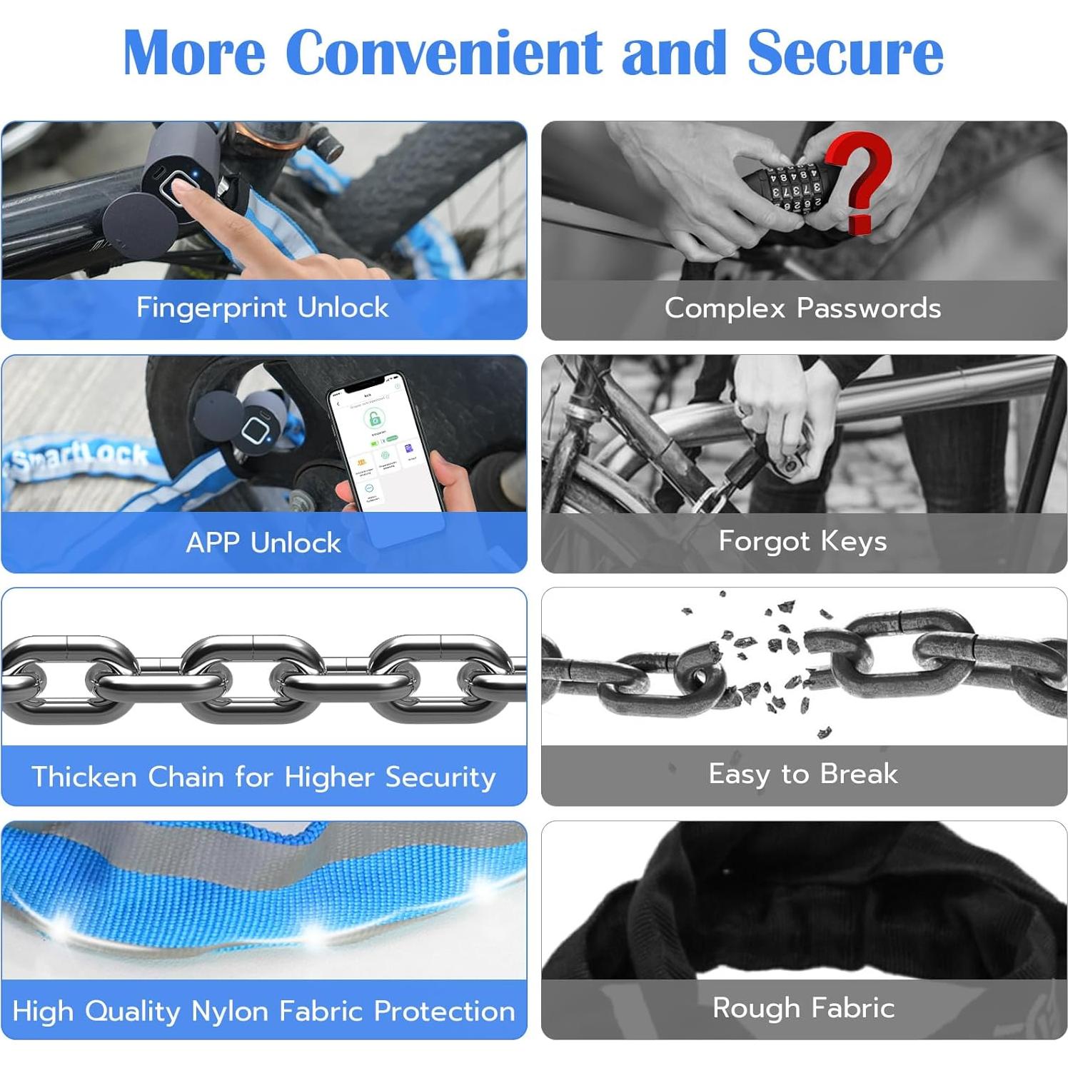 Candado de cadena inteligente Eseesmart 1m biométrico azul