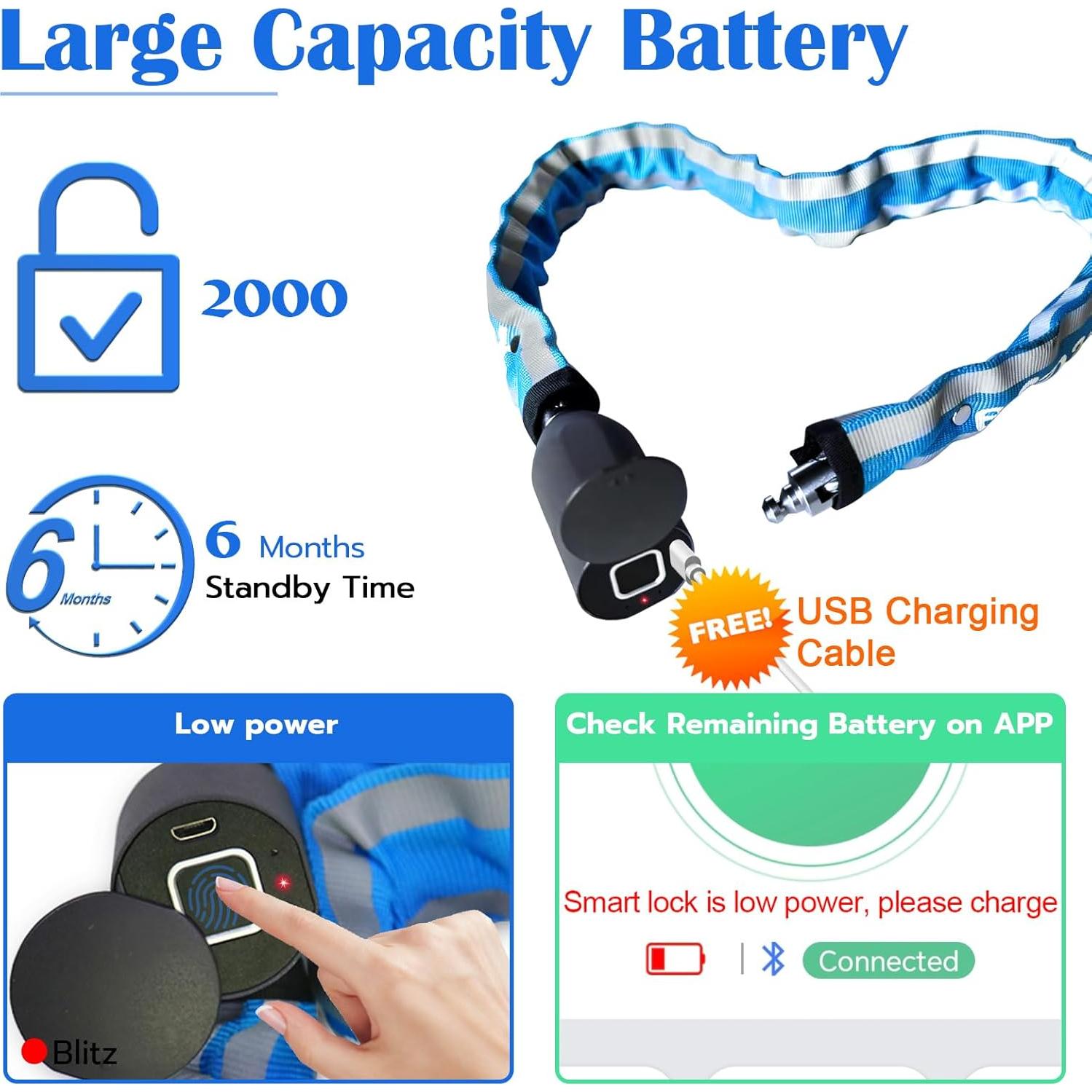 Candado de cadena inteligente Eseesmart 1m biométrico azul