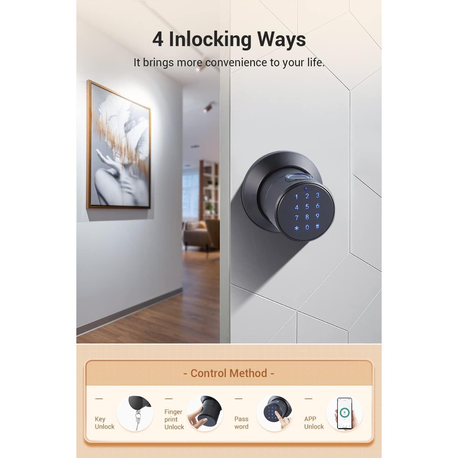 Perilla de Puerta Inteligente Buoan con Huella Dactilar y Teclado