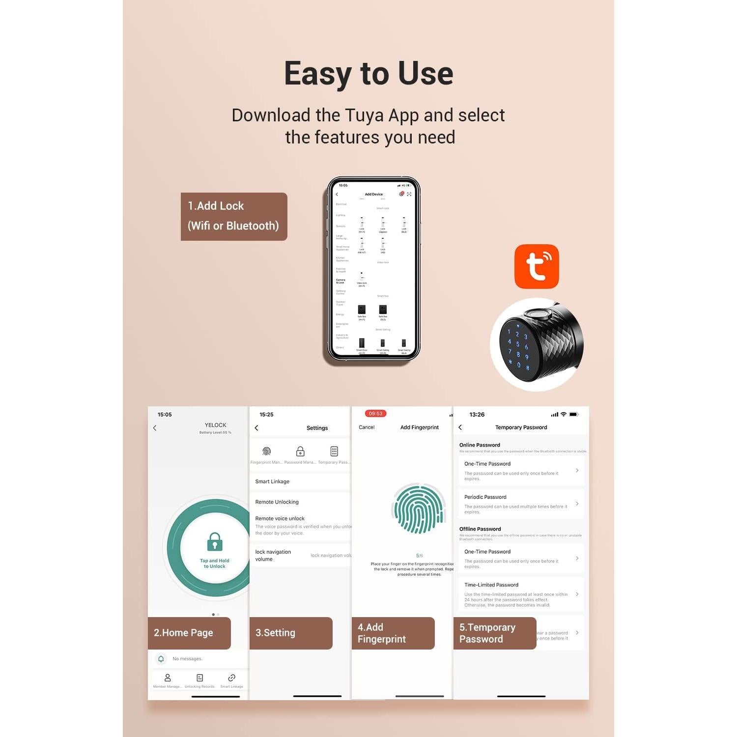 Perilla de Puerta Inteligente Buoan con Huella Dactilar y Teclado
