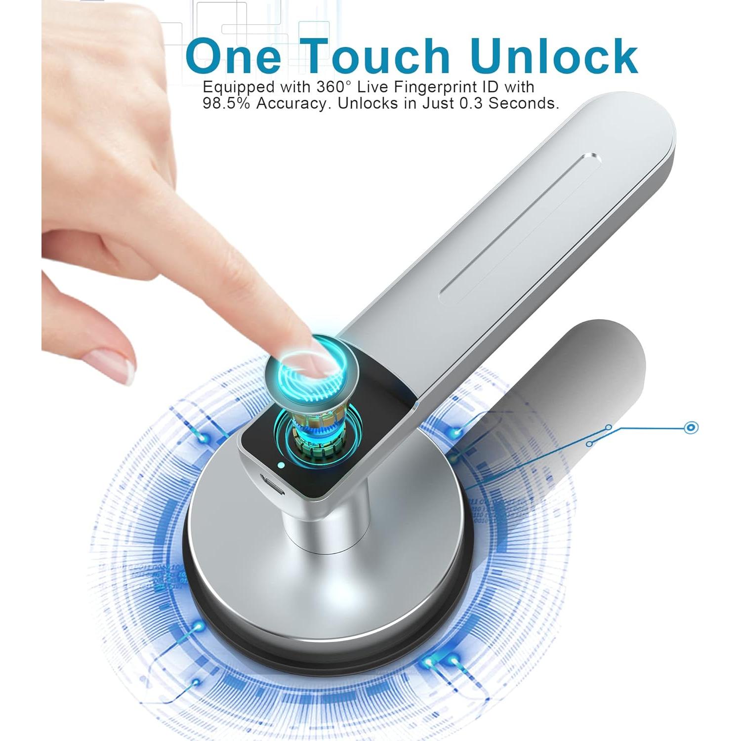 Cerradura Biométrica Foxgard con Huella Digital y APP Plata