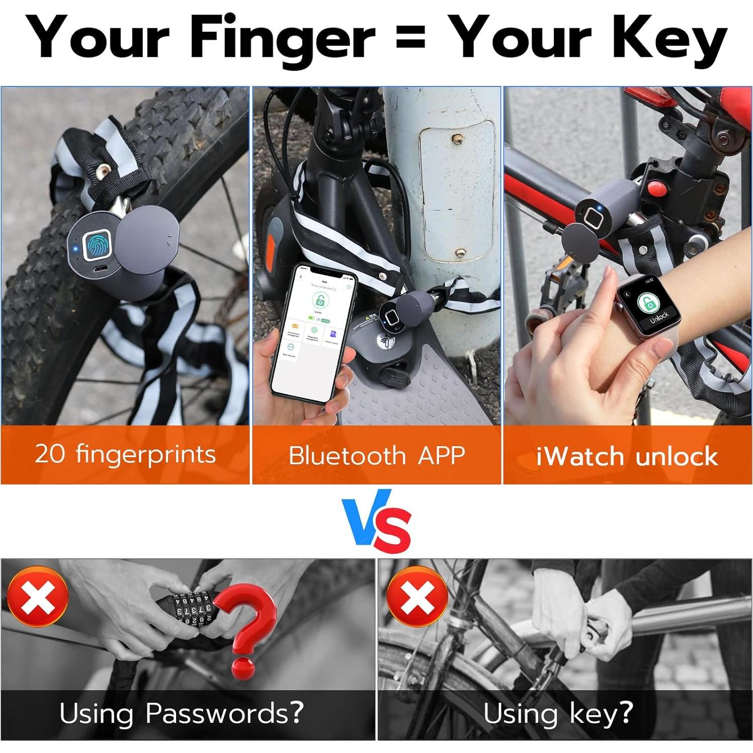 Candado de cadena biométrico Dhiedas C6 1m Bluetooth