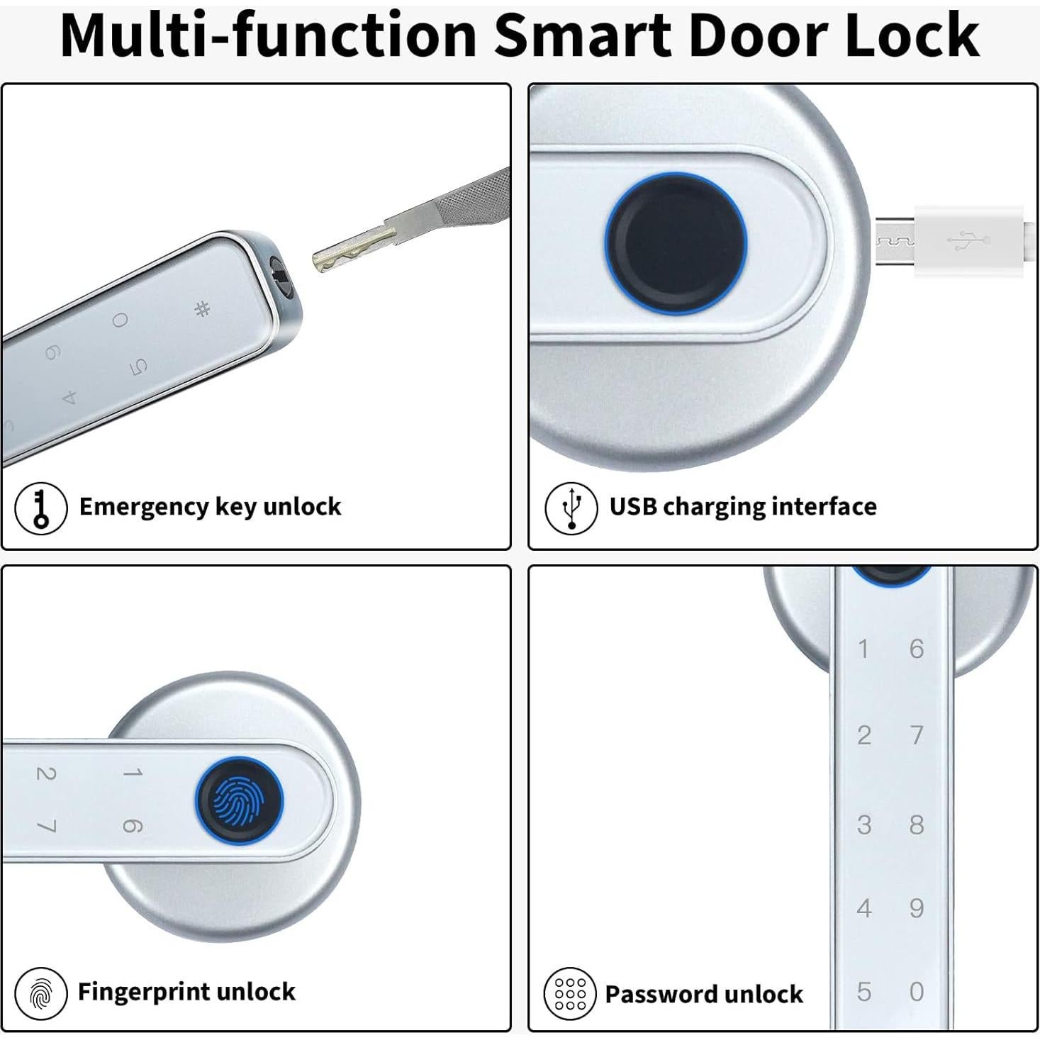Cerradura Inteligente Yszbiay 196 Plata Huella Dactilar