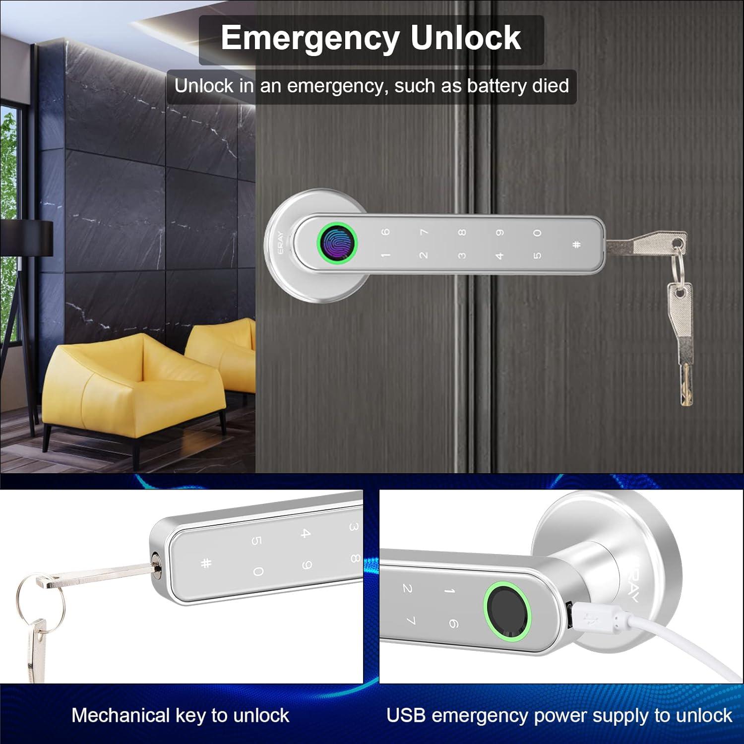 Cerradura Inteligente ERAY E196 con Huella Dactilar Plata