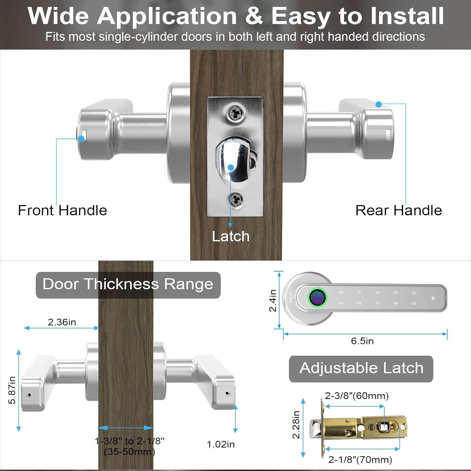 Cerradura Inteligente ERAY E196 con Huella Dactilar Plata