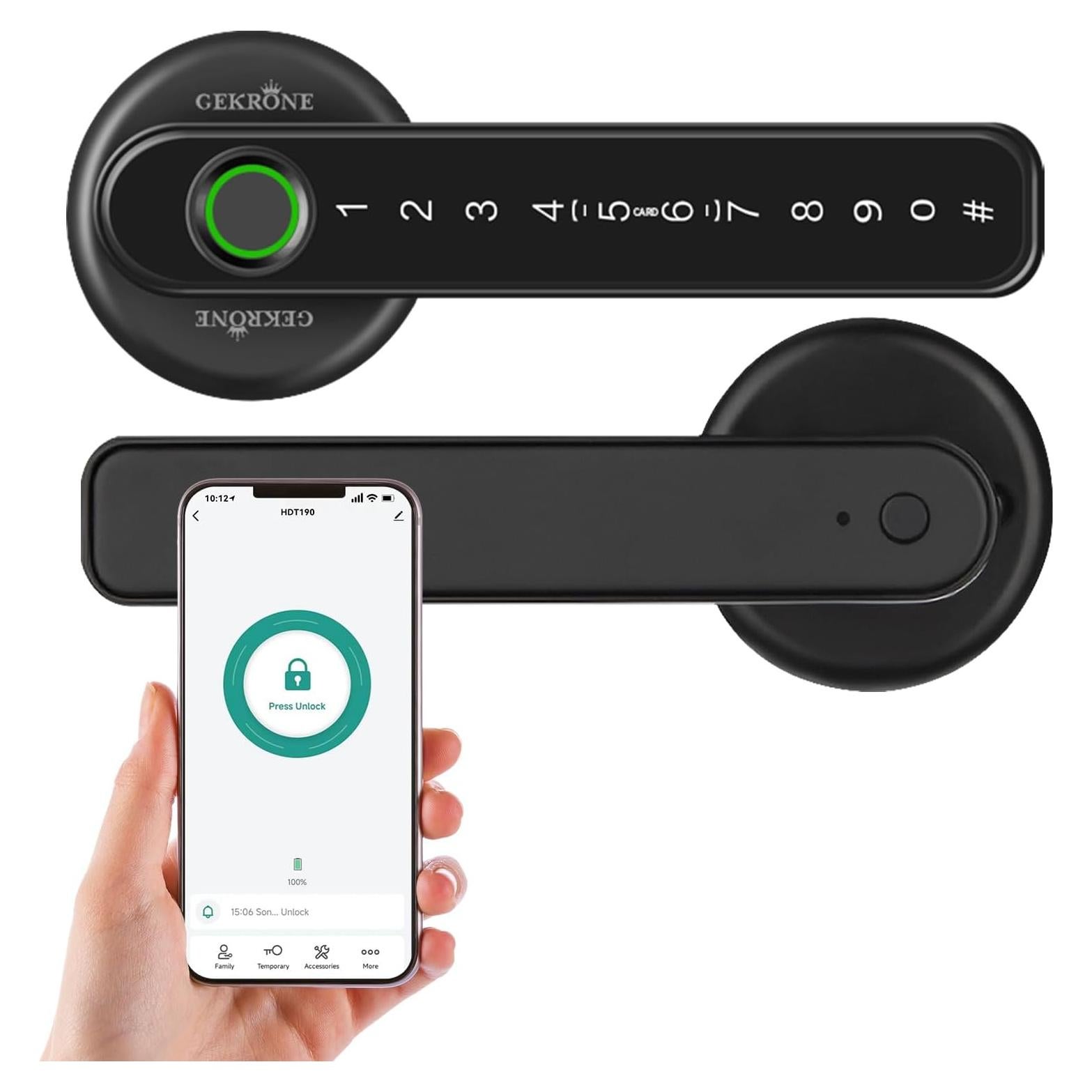 Cerradura Inteligente GEKRONE T190 Biometrica Bluetooth Negra