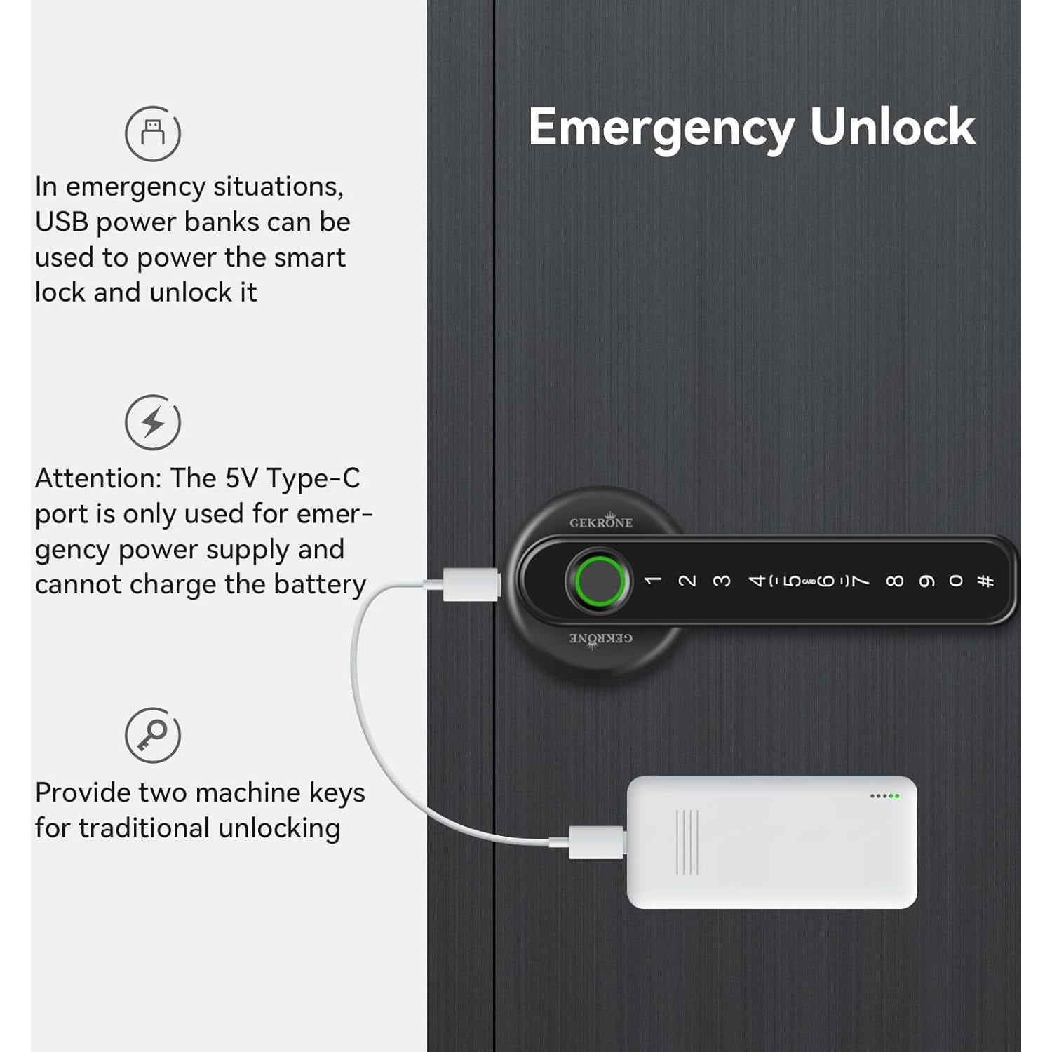 Cerradura Inteligente GEKRONE T190 Biometrica Bluetooth Negra