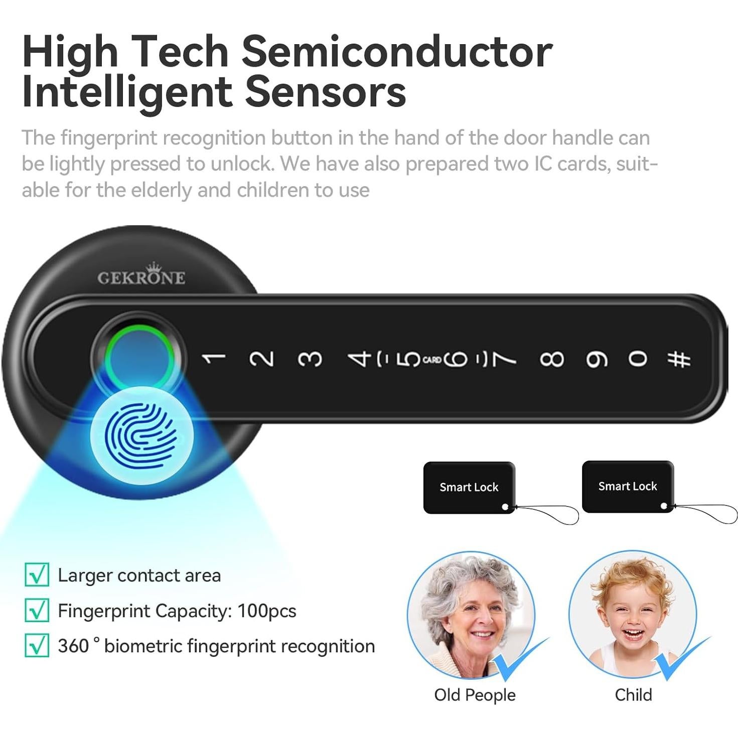 Cerradura Inteligente GEKRONE T190 Biometrica Bluetooth Negra