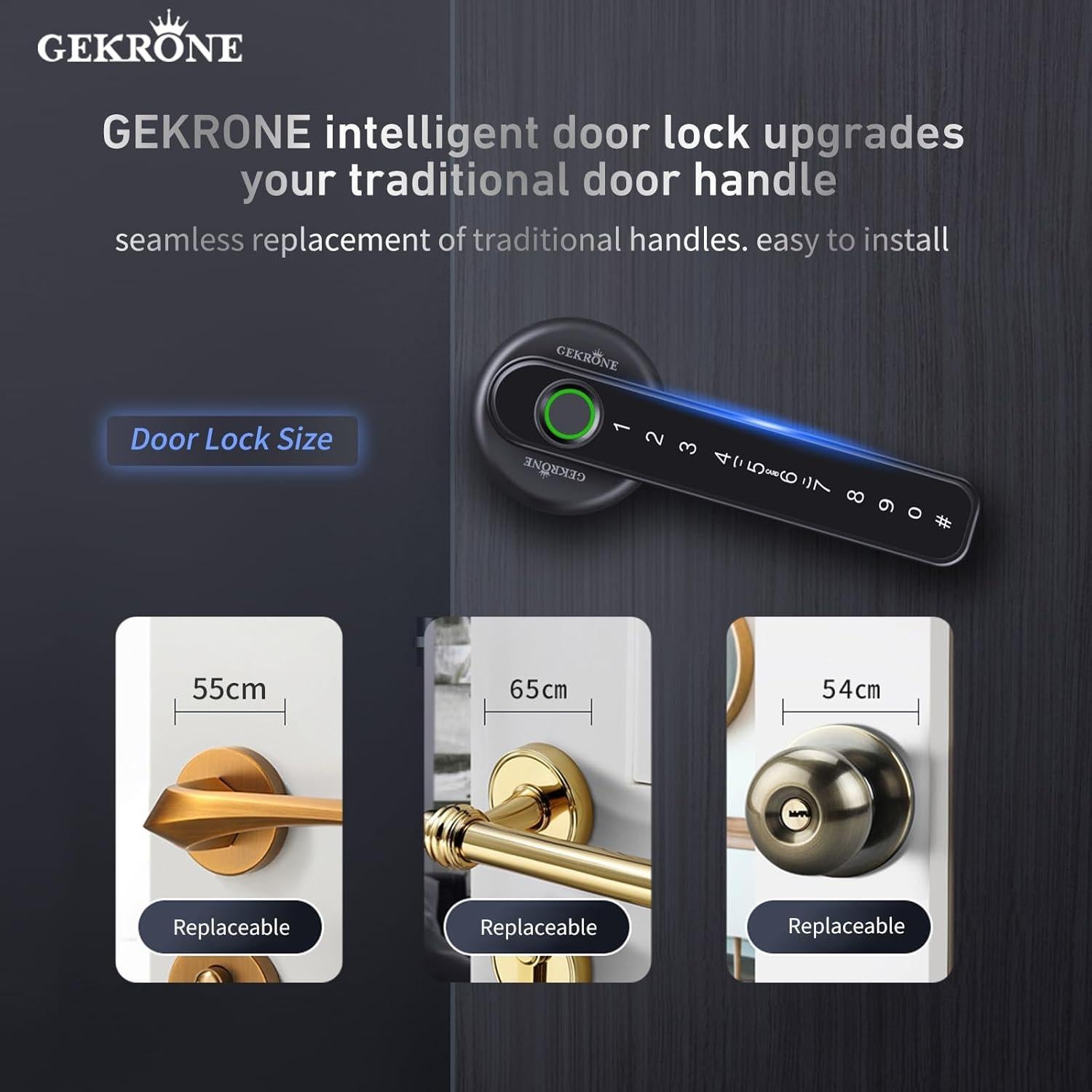 Cerradura Inteligente GEKRONE T190 Biometrica Bluetooth Negra