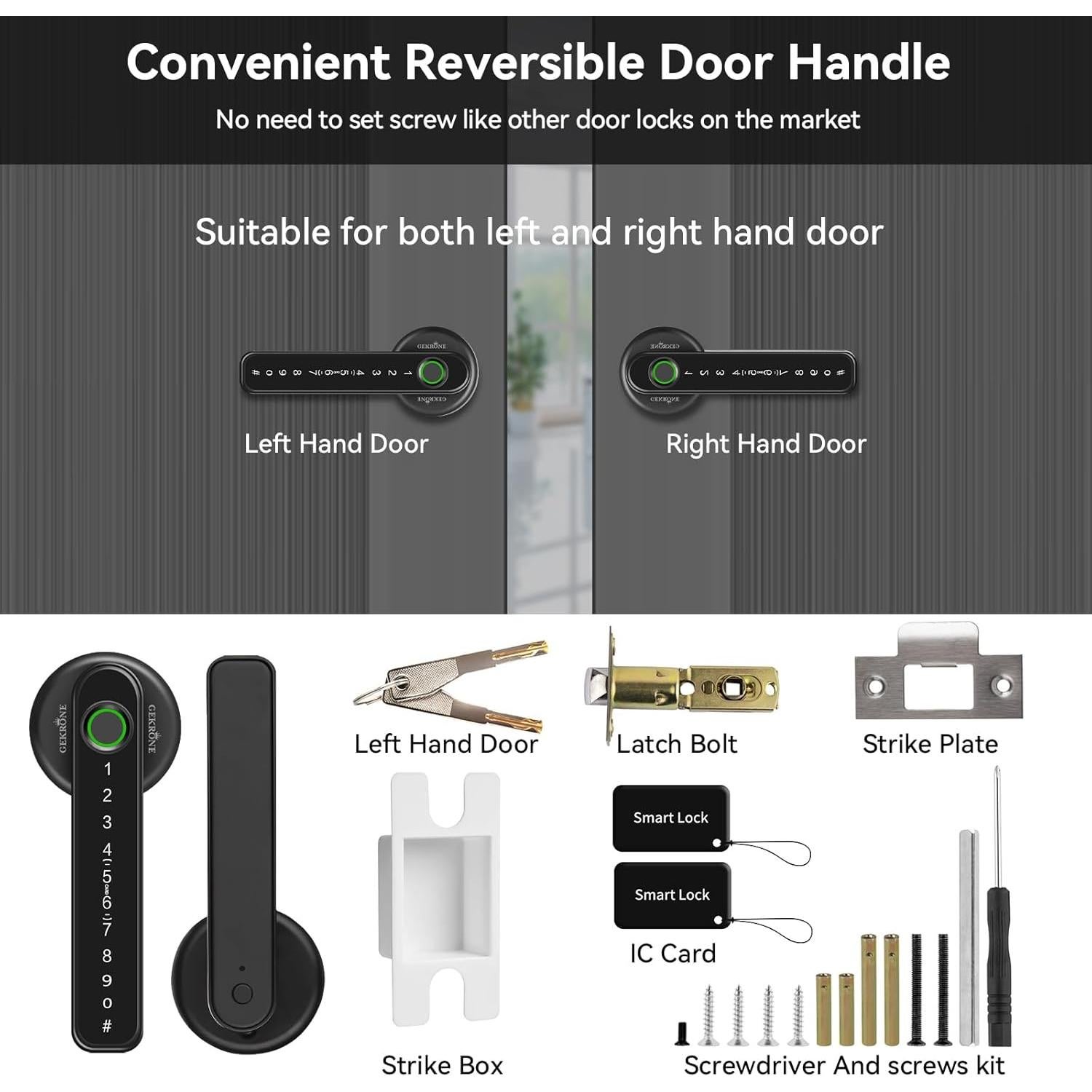 Cerradura Inteligente GEKRONE T190 Biometrica Bluetooth Negra