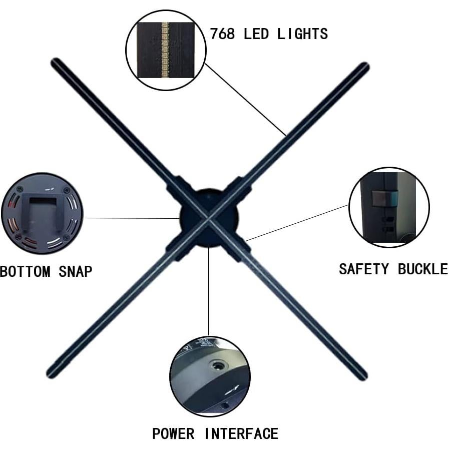 Ventilador Holográfico 3D WANTHER MS7 - 27.6" LED HD, APP, Bluetooth