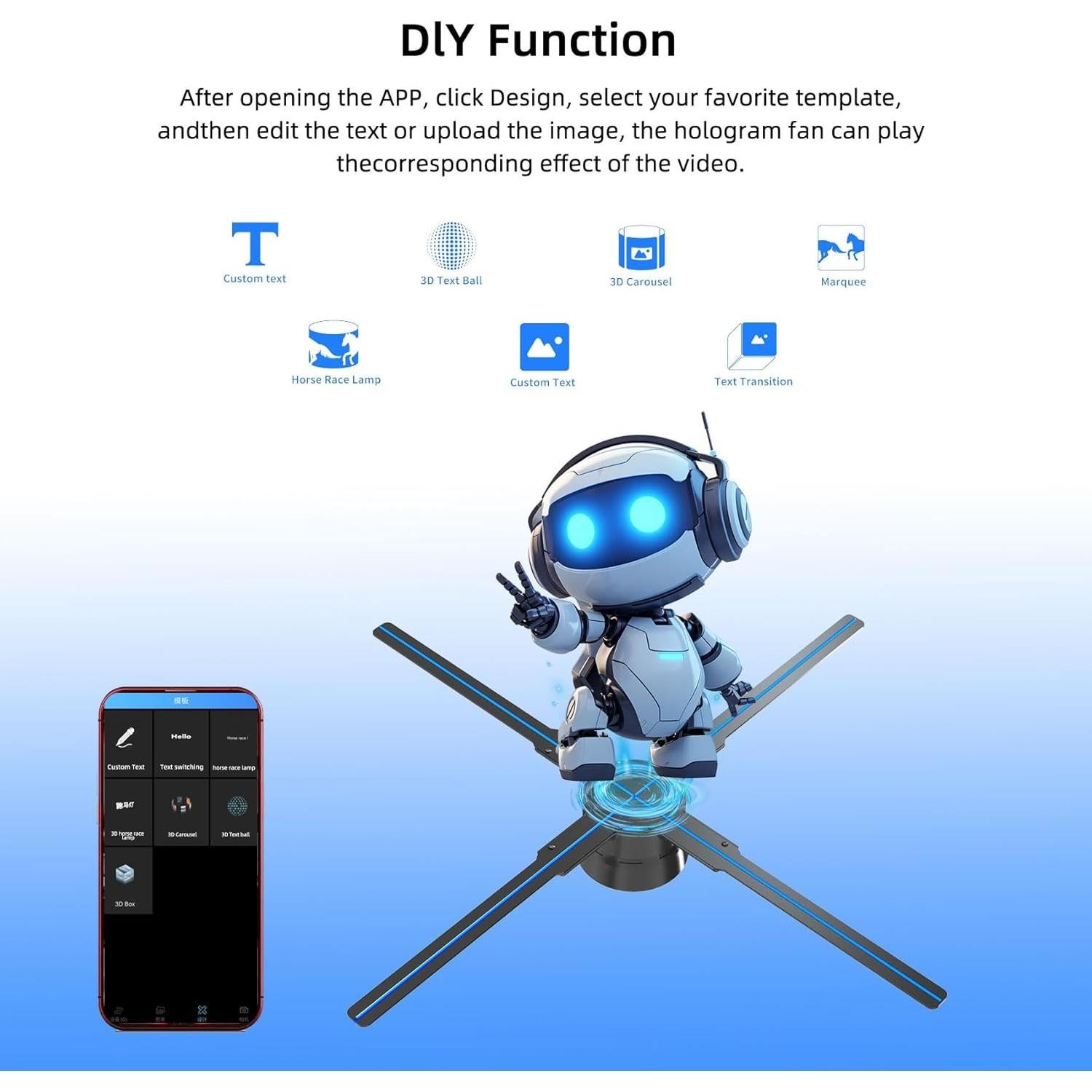 Ventilador Holográfico 3D Hologram 18.1" 510 LEDs Wifi