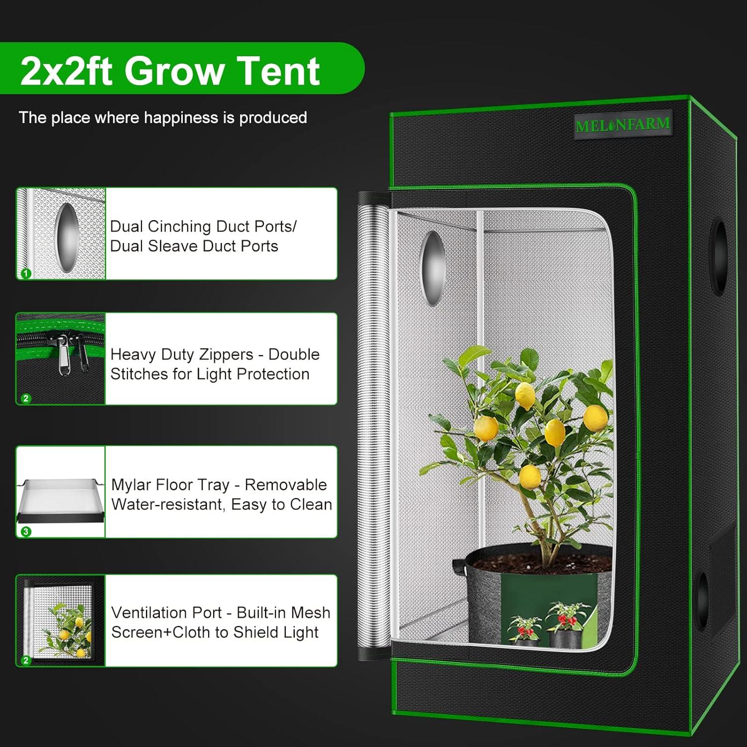 Carpa de Cultivo MELONFARM 2x2m con Ventana y Bandeja