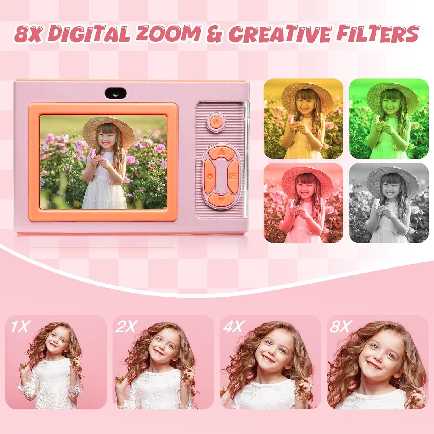 Cámara Digital MQOUNY Rosa 44MP 1080P para Niños con 32GB