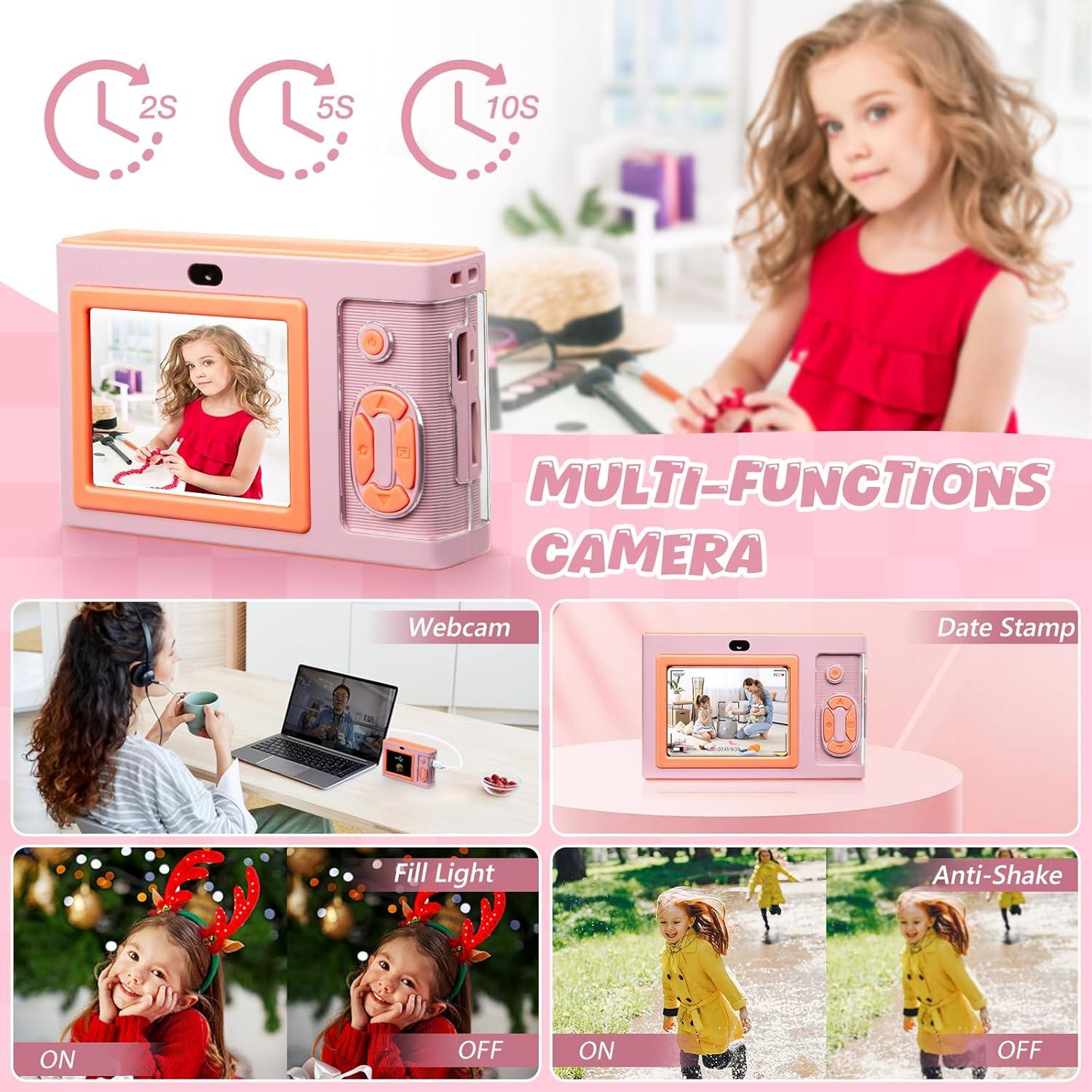 Cámara Digital MQOUNY Rosa 44MP 1080P para Niños con 32GB