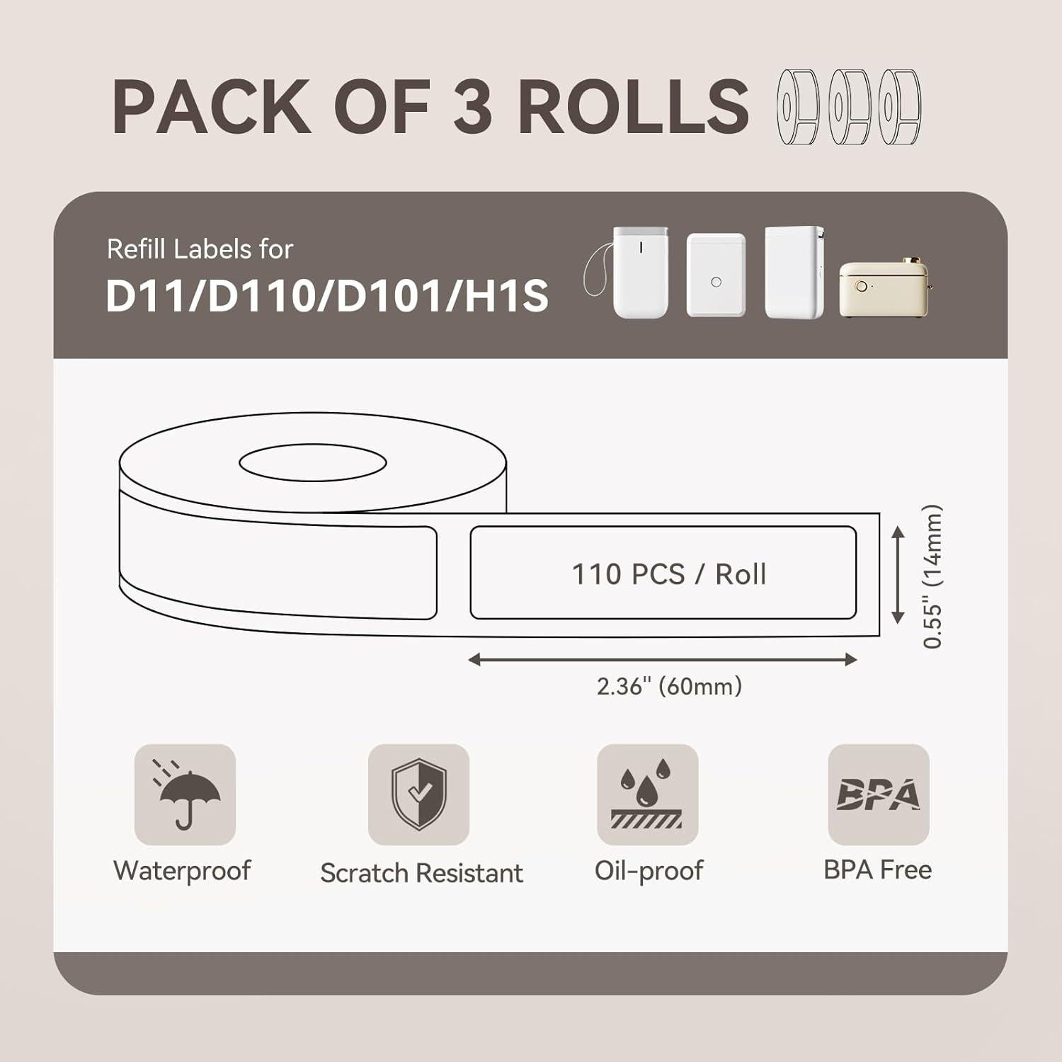 Etiquetas Térmicas NIIMBOT 0.55" x 2.36" 3 Rollos Blancas
