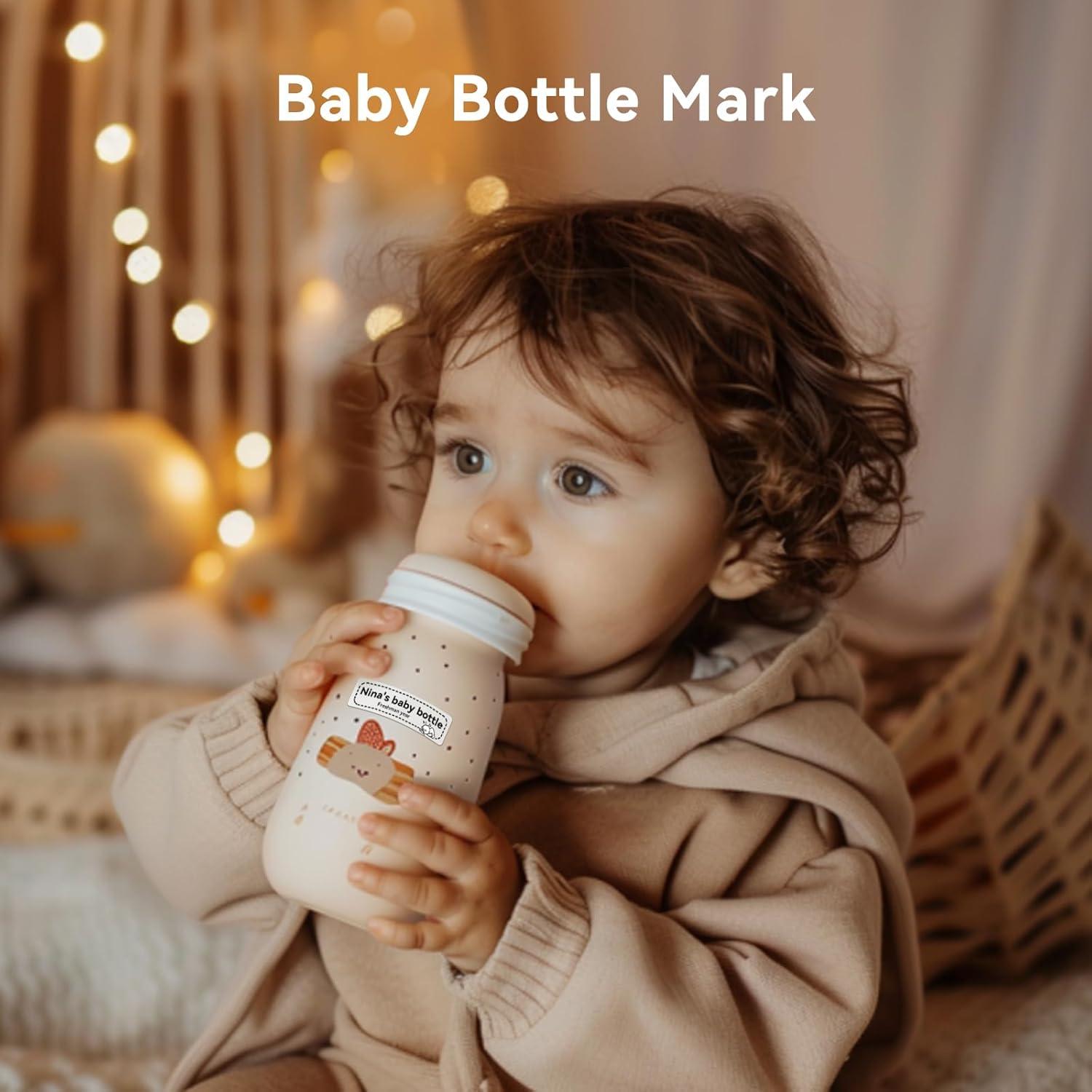 Bundle Clear Label Maker with 4 Roll Label Tapes, D110 Mini Portable Bluetooth Thermal Printer, Sticker Maker with Multiple Templates for Nursery School Baby Bottle Clothes Toy Books Storage