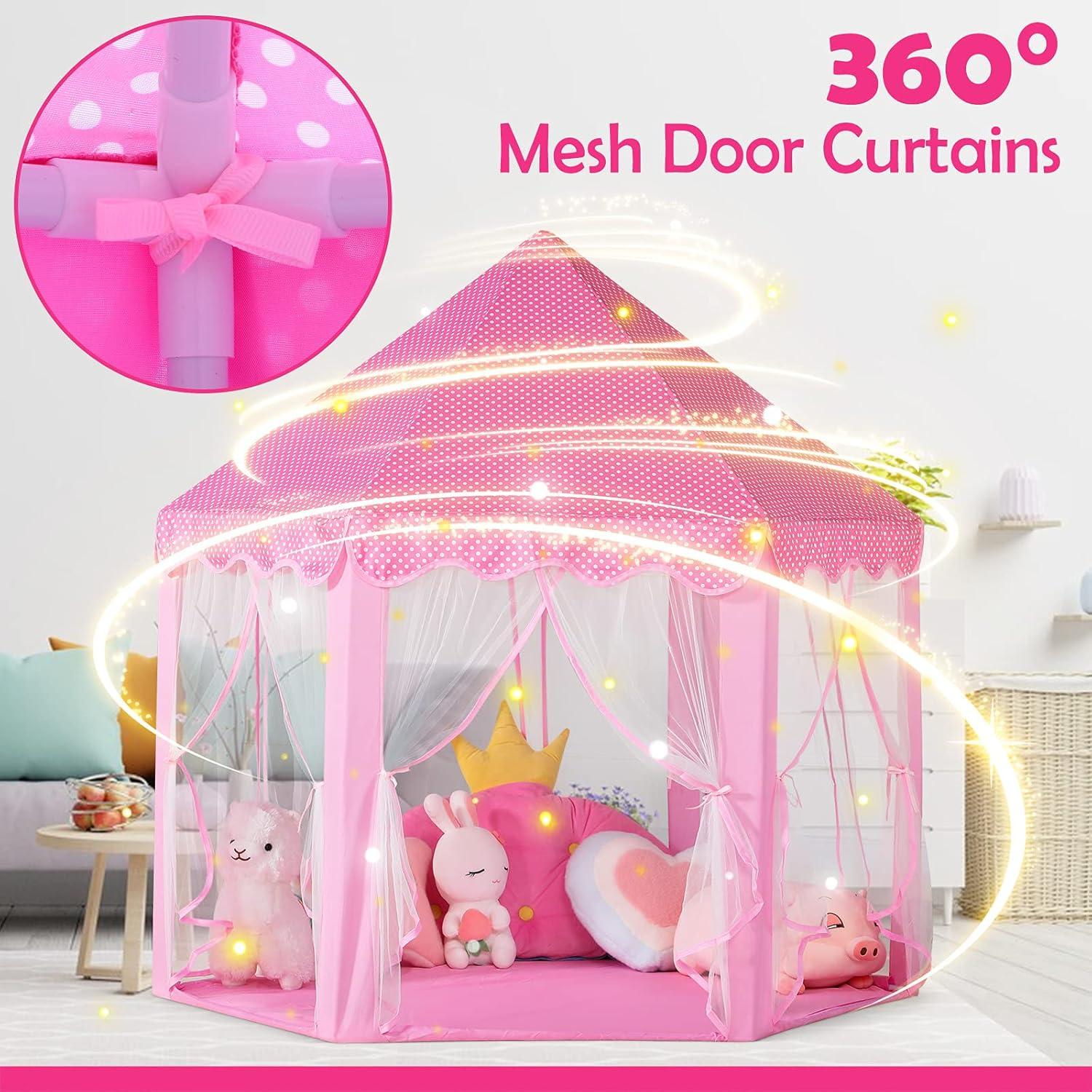 Carpa de Princesa Wilwolfer Hexagonal con Luces Rosa 121x132cm