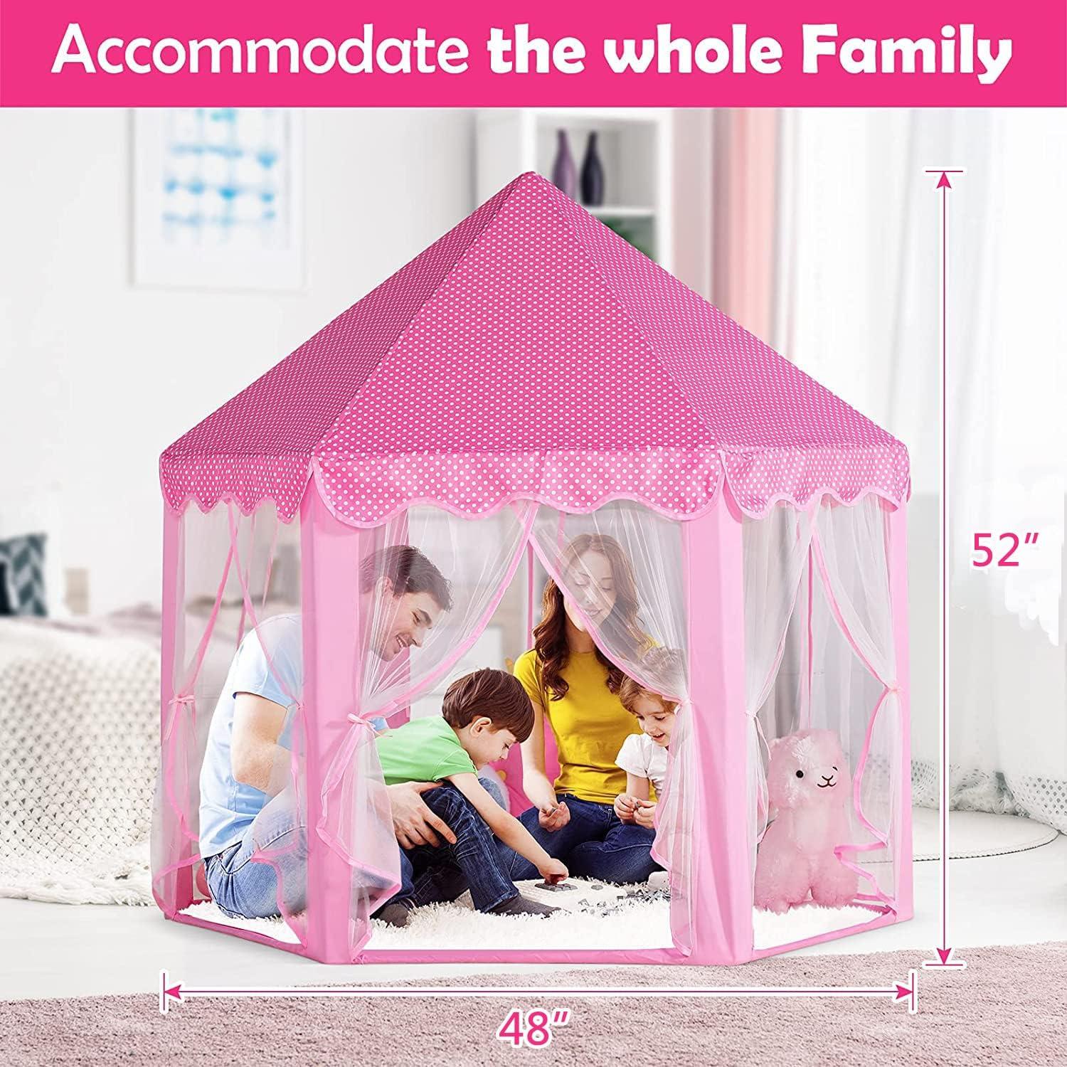 Carpa de Princesa Wilwolfer Hexagonal con Luces Rosa 121x132cm