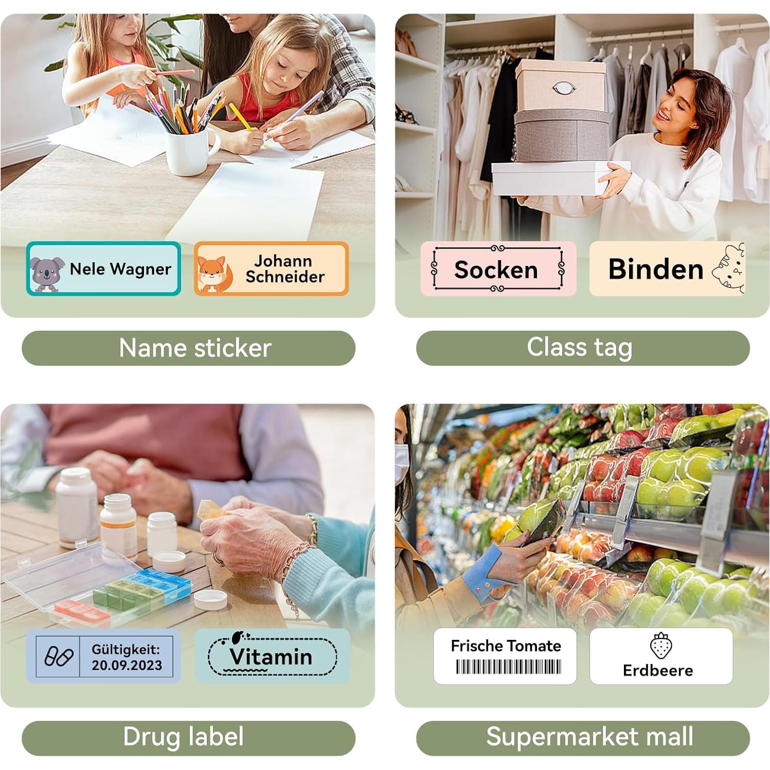 Impresora de Etiquetas NIIMBOT D110 Verde + 4 Rollos Cinta