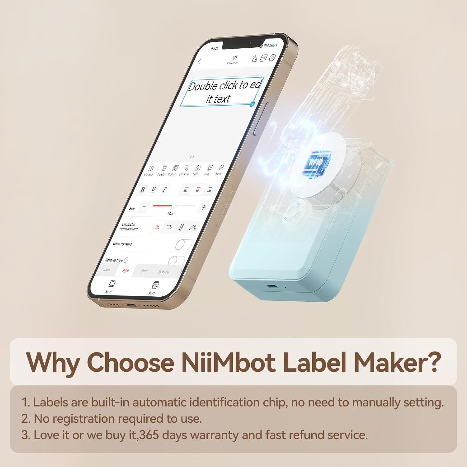 Impresora de Etiquetas NIIMBOT D110 + 4 Rollos de Cinta