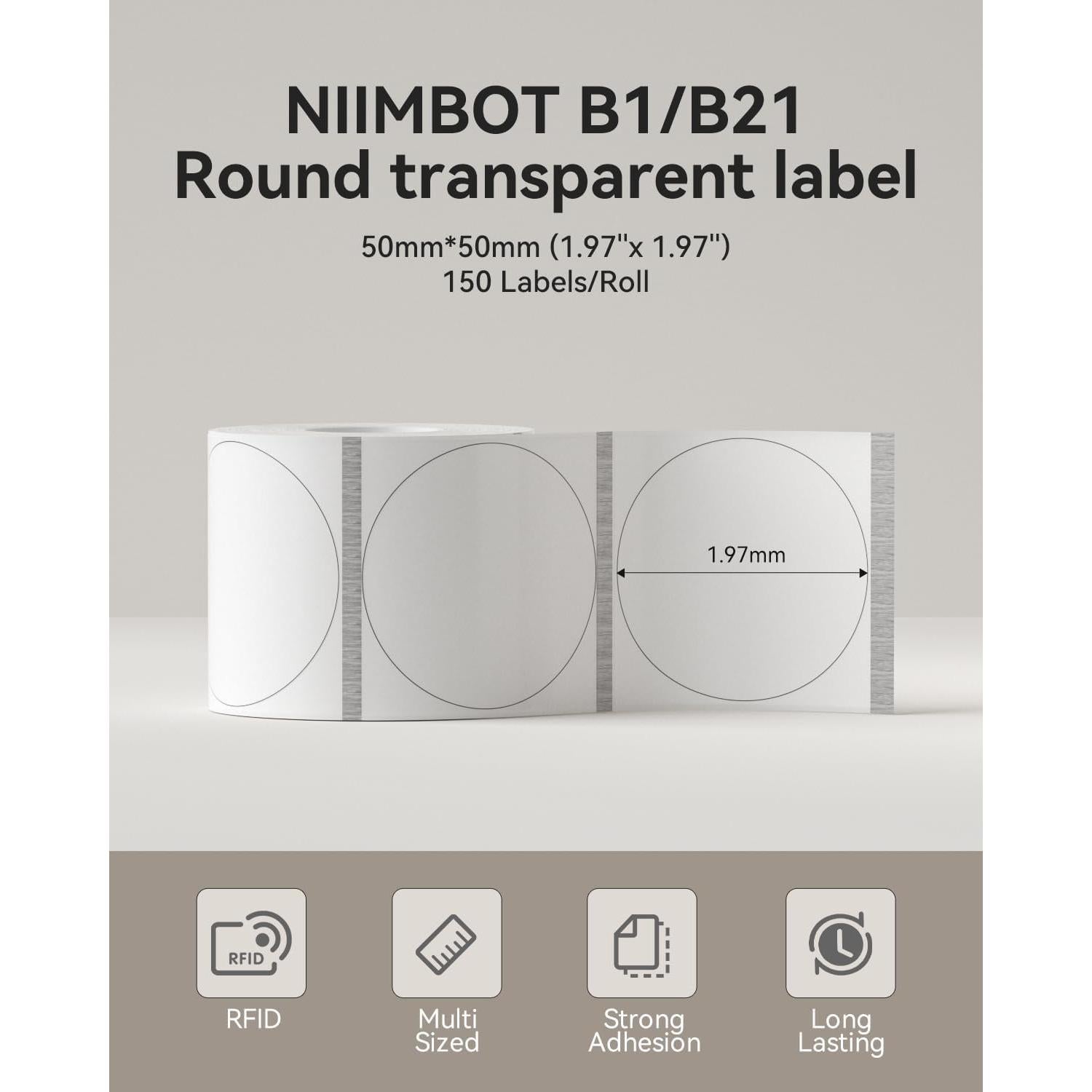 Cinta de Etiquetas NIIMBOT B1 50x50mm Transparente 230 Unidades