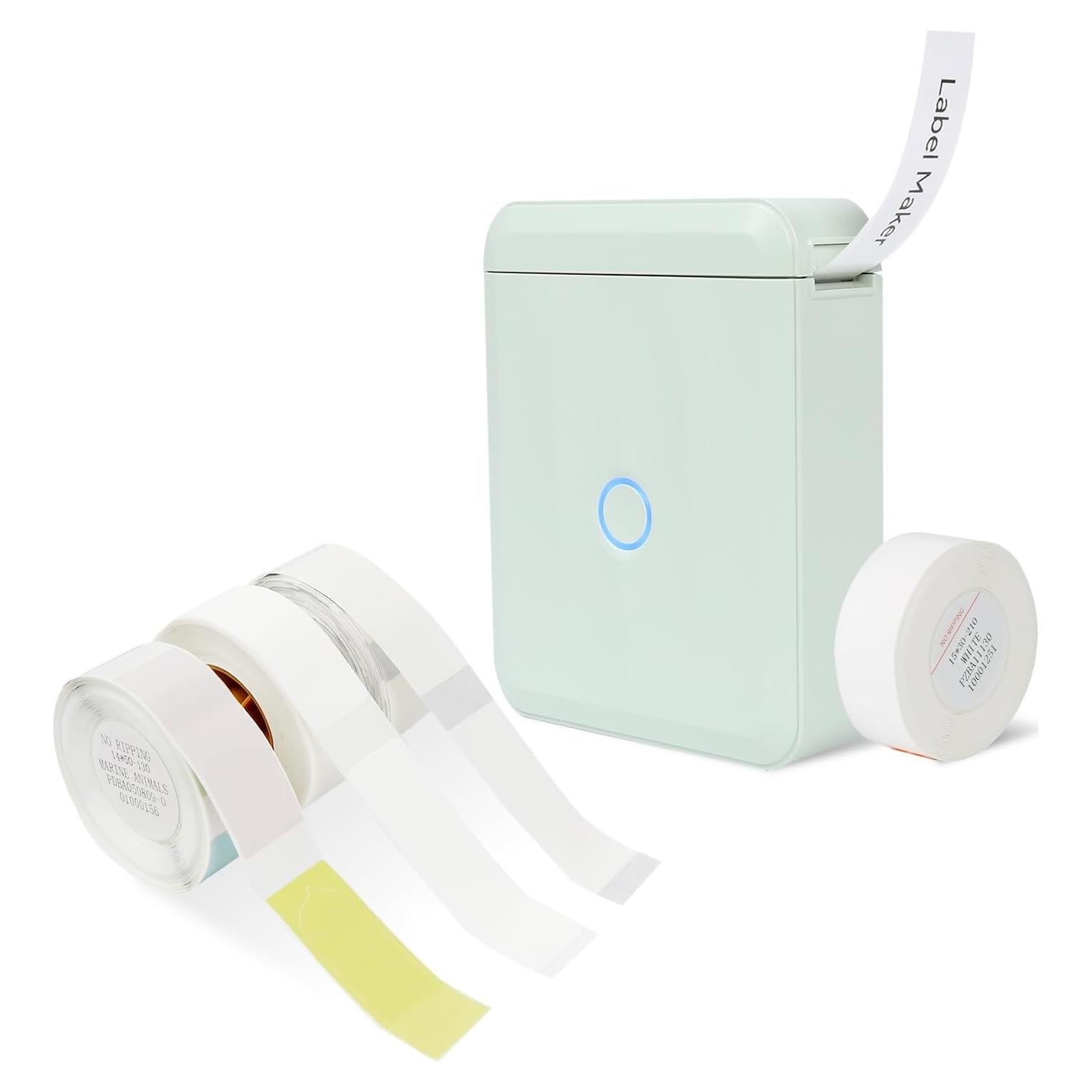 D110M Green Label Maker Machine with Tape+3 Rolls White, Clear, 5 Color Bubble Label Maker Tape