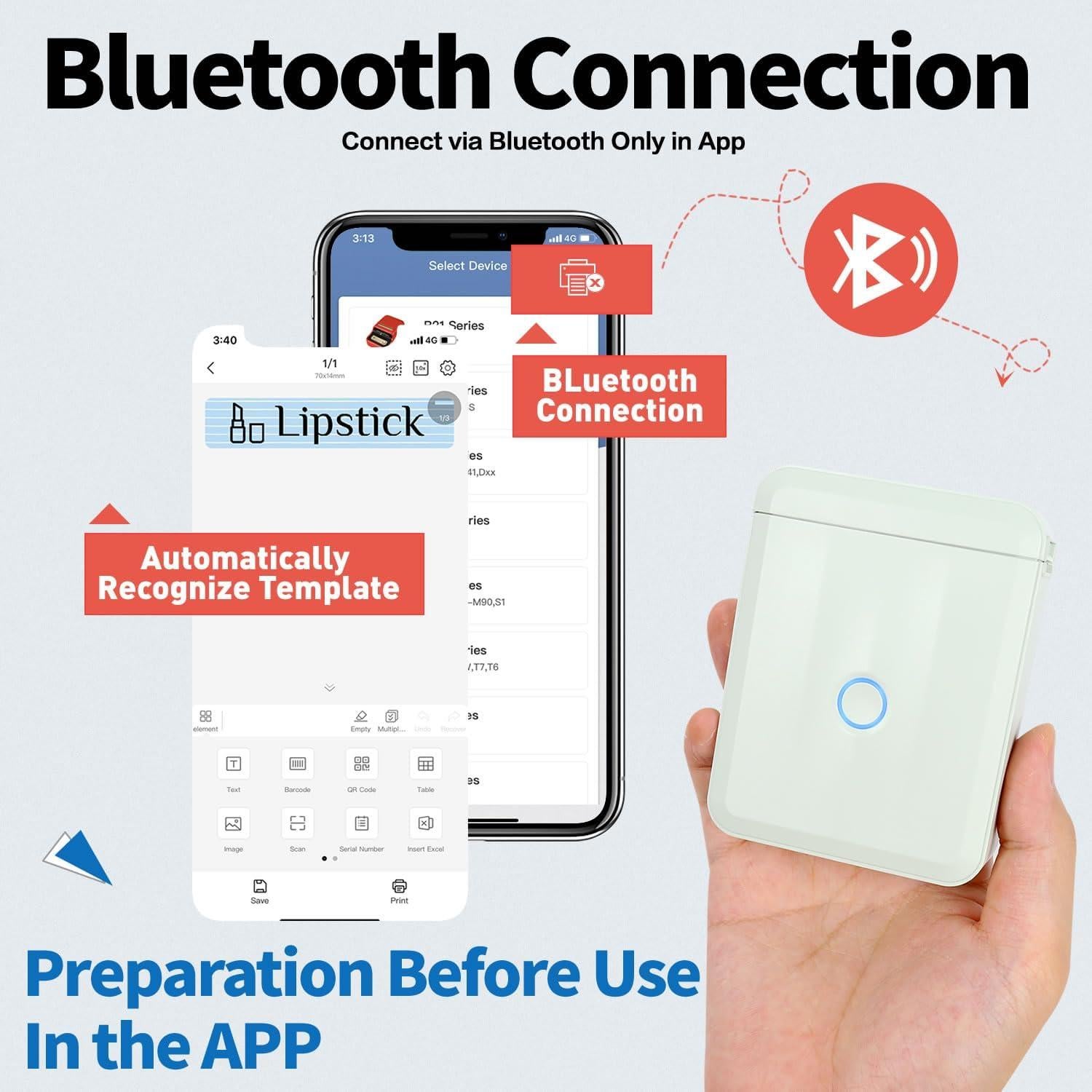D110M Green Label Maker Machine with Tape+3 Rolls White, Clear, 5 Color Bubble Label Maker Tape