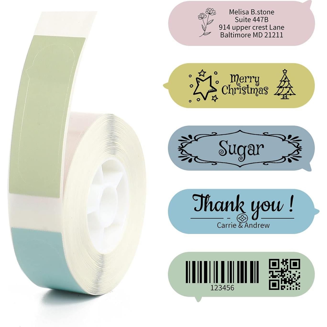 D110M Green Label Maker Machine with Tape+3 Rolls White, Clear, 5 Color Bubble Label Maker Tape