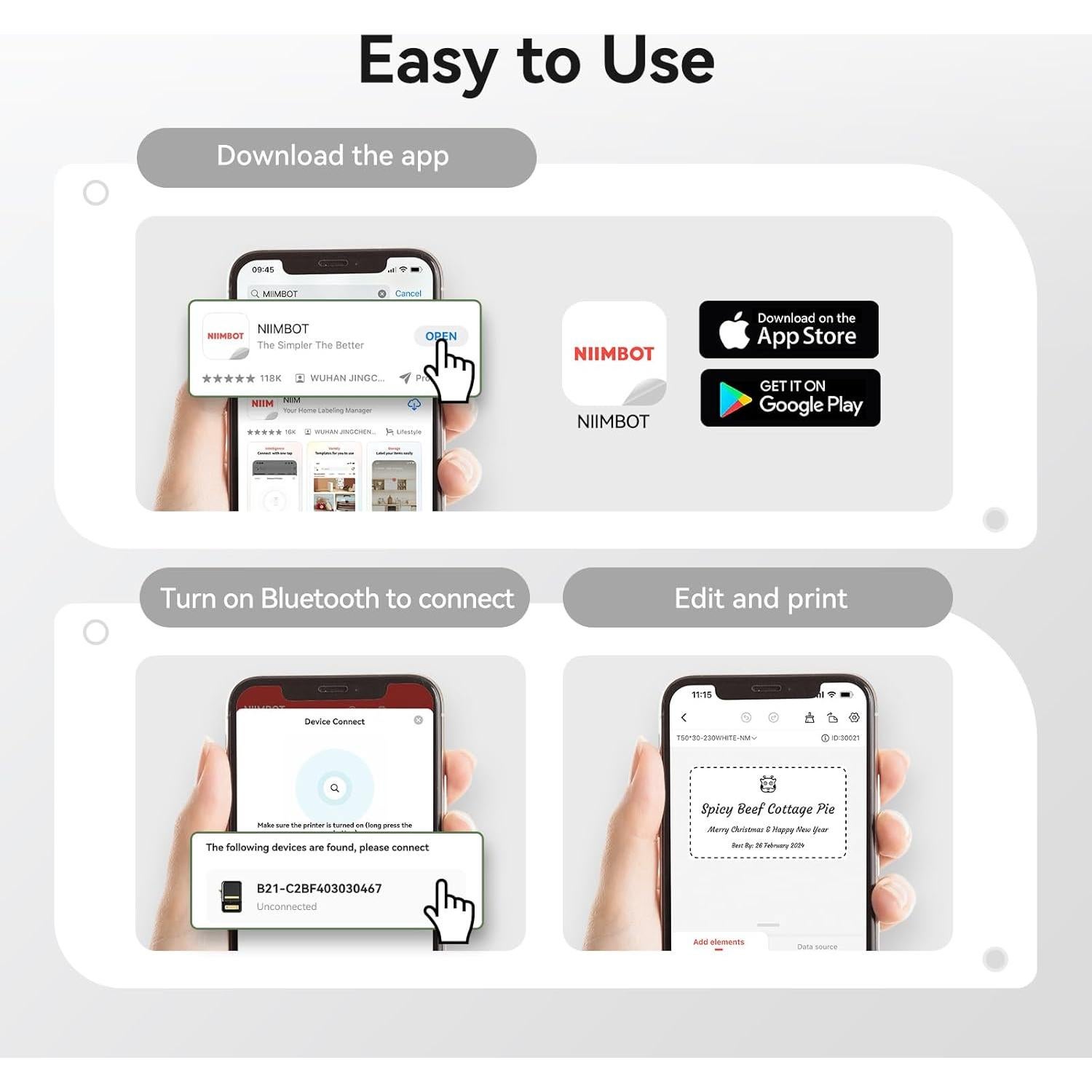 Impresora de Etiquetas NIIMBOT B21 Bluetooth Portátil 50x30mm