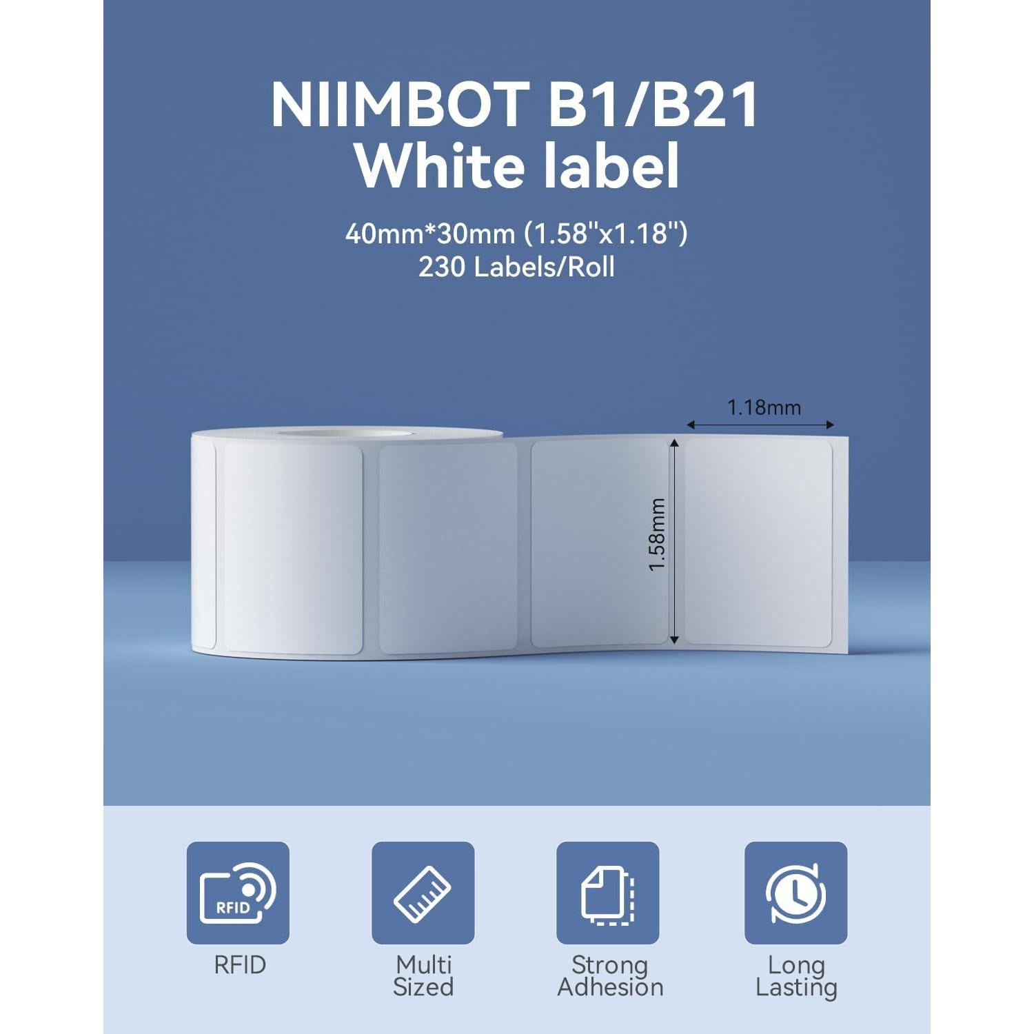 Cinta de Etiquetas NIIMBOT 40x30mm 230 Etiquetas Blancas
