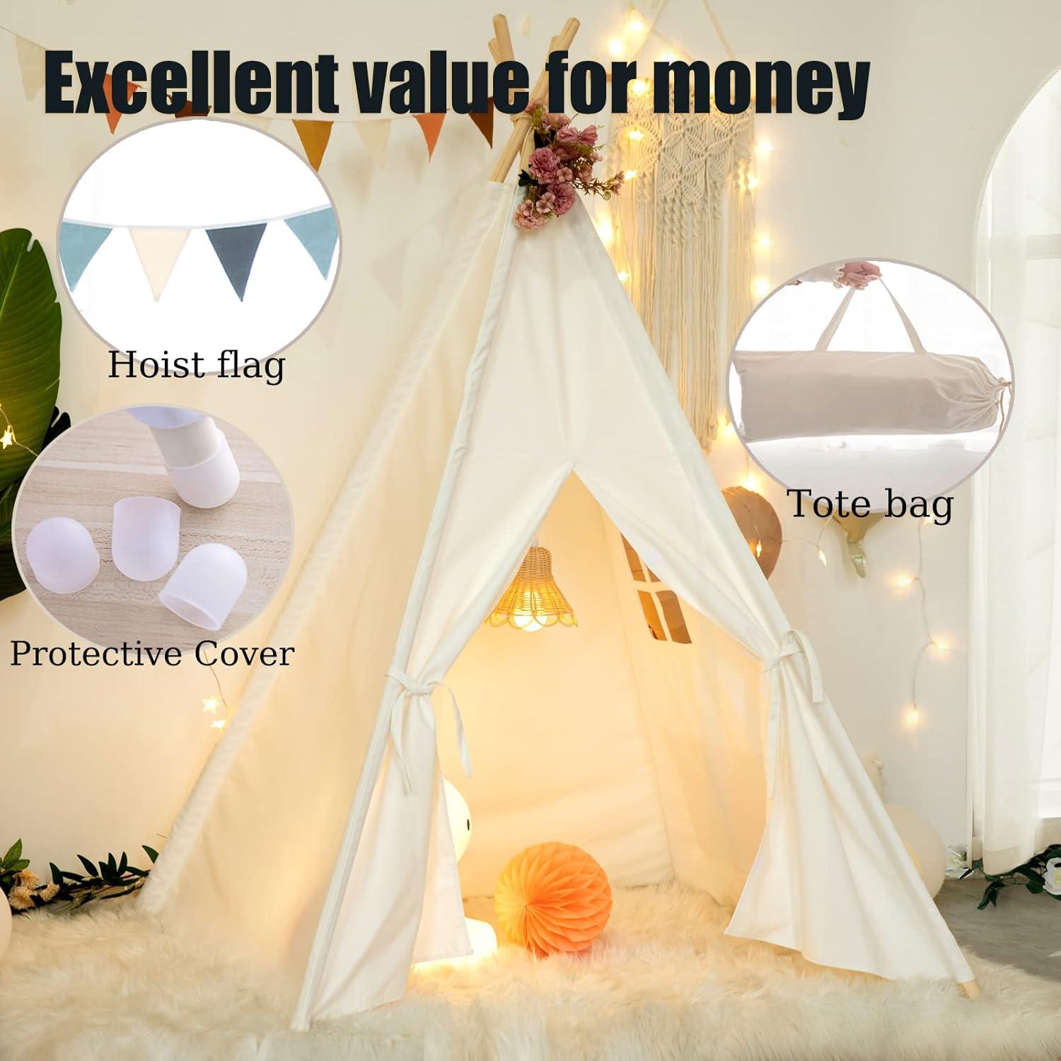 Tienda Teepee para Niños Blanco - Juego Interior y Exterior 121x142cm