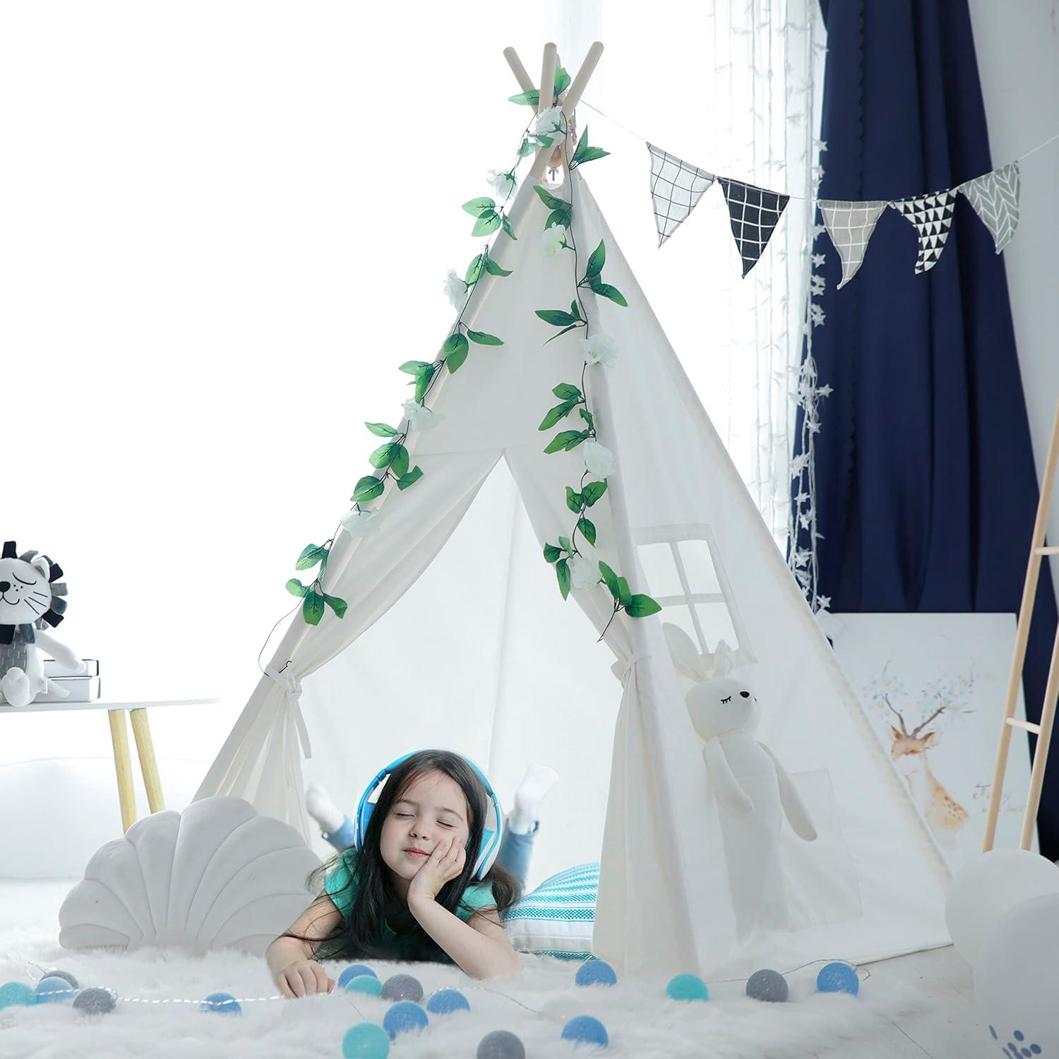Tienda Teepee para Niños Blanco - Juego Interior y Exterior 121x142cm