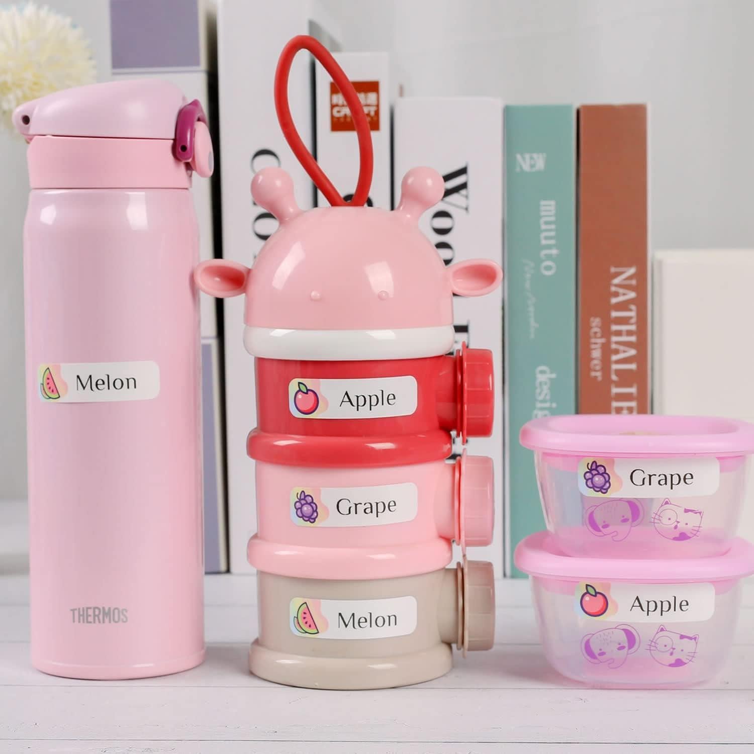 LMASBLTER D110M Blue Label Maker Machine with Tape+3 Rolls Mini Round,Fruit,Cute Fish Label Maker Tape