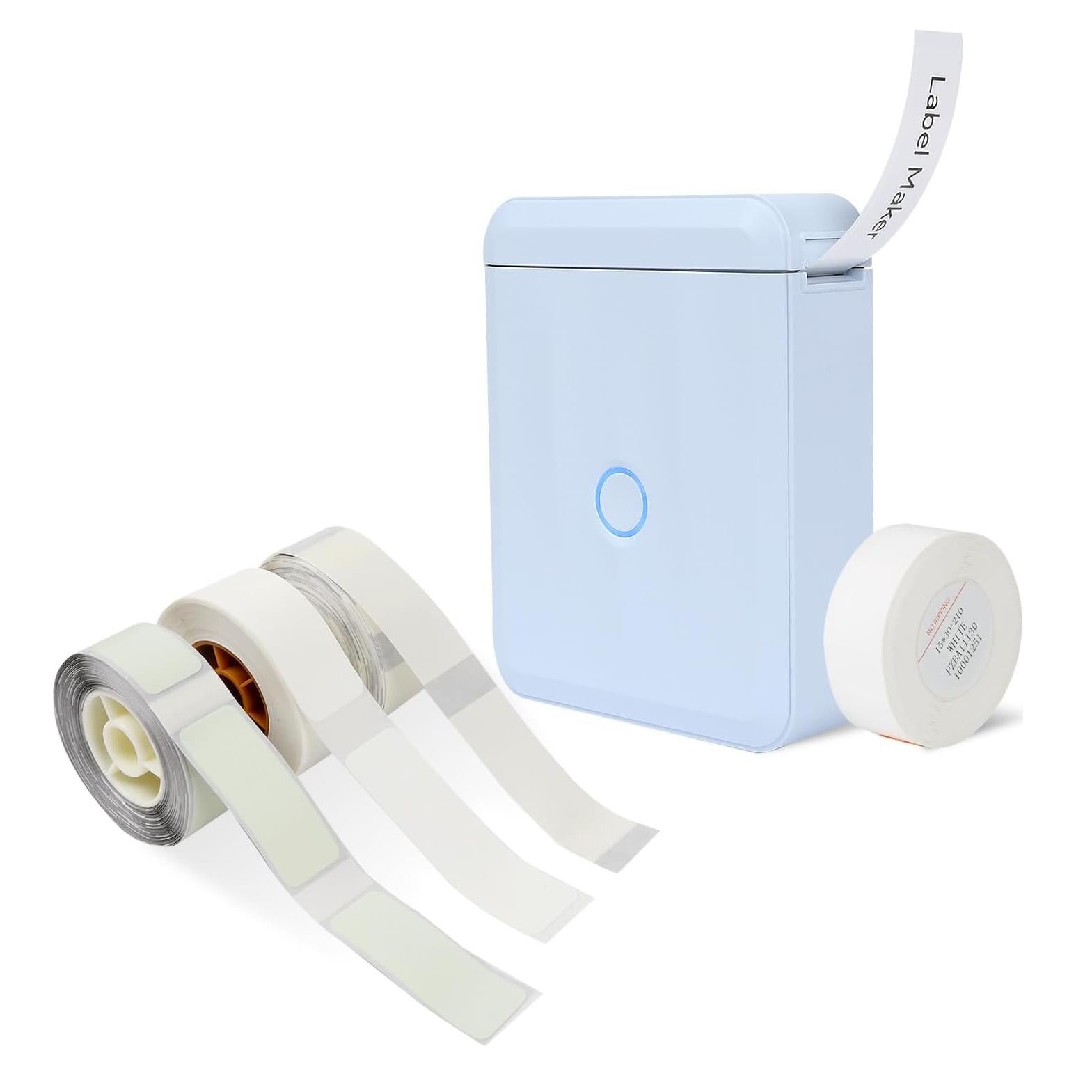 LMASBLTER D110M Blue Label Maker Machine with Tape+3 Rolls Clear, White, Glow in The Dark Label Maker Tape